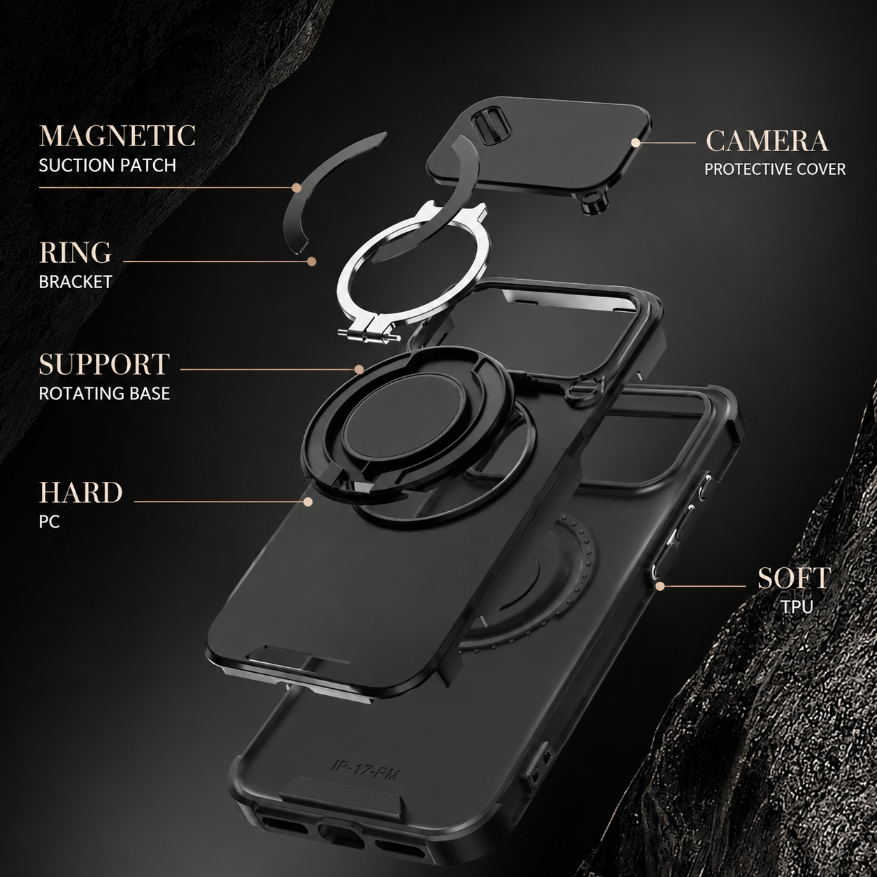 Premium iPhone Case Magnetic Rugged Armor Hard PC Cover Bracket Kickstand Shockproof Protective Anti Fingerprint Anti Scratch Full Coverage Design