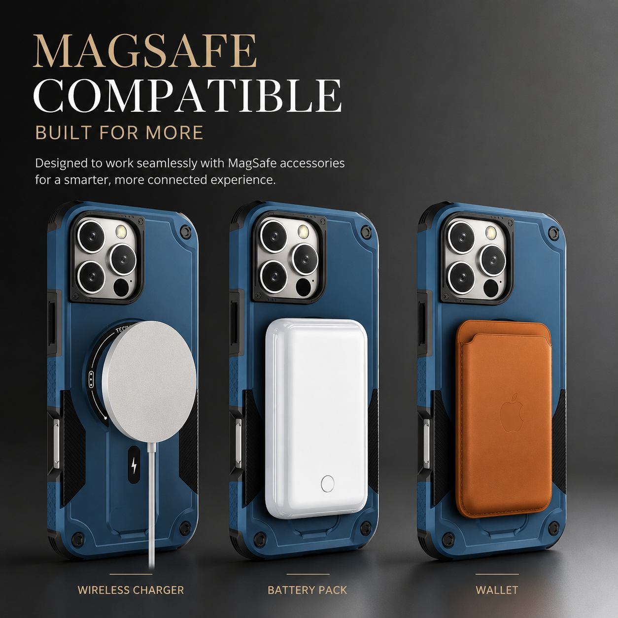 Premium iPhone Case Magnetic Rugged Shockproof Dual Layer PC TPU Cover Kickstand Lanyard Strap Heavy Duty Anti Slip Protective Full Coverage