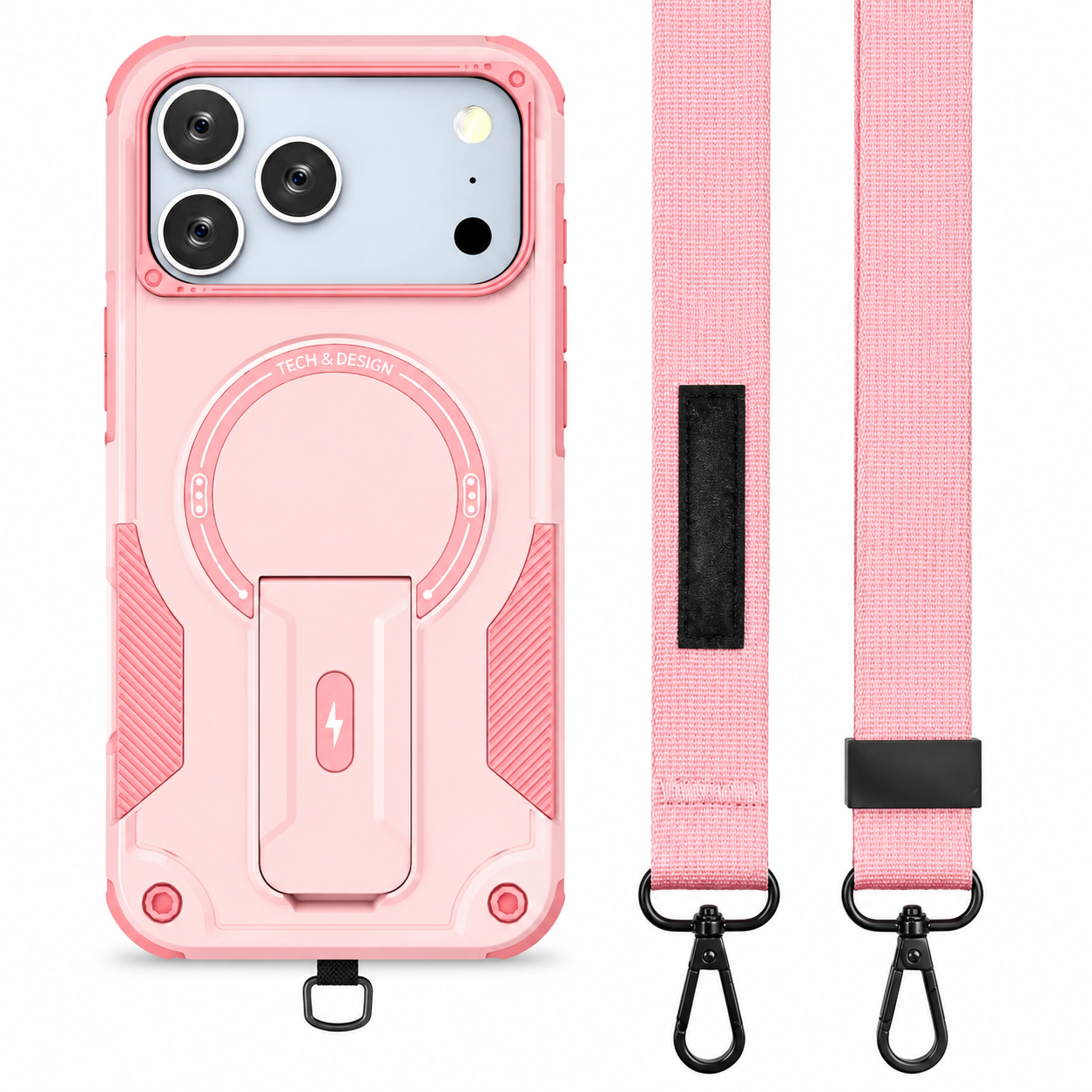 Premium iPhone Case Magnetic Rugged Shockproof Dual Layer PC TPU Cover Kickstand Lanyard Strap Heavy Duty Anti Slip Protective Full Coverage