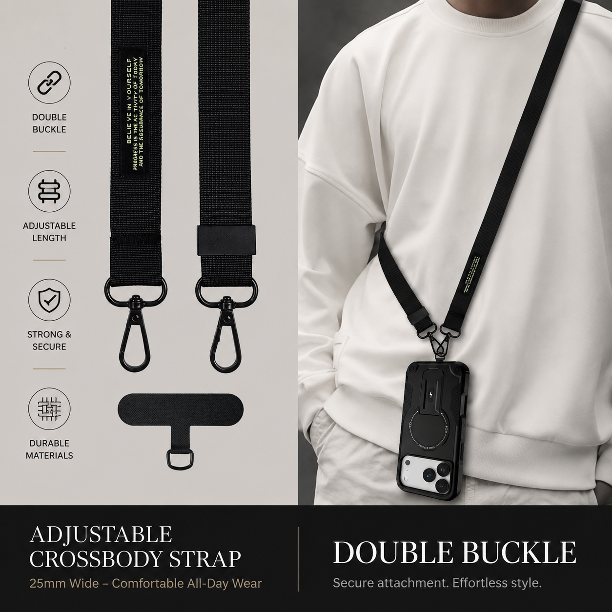 Premium iPhone Case Magnetic Rugged Shockproof Dual Layer PC TPU Cover Kickstand Lanyard Strap Heavy Duty Anti Slip Protective Full Coverage
