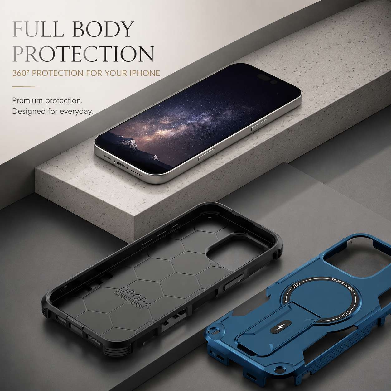 Premium iPhone Case Magnetic Rugged Shockproof Dual Layer PC TPU Cover Kickstand Lanyard Strap Heavy Duty Anti Slip Protective Full Coverage