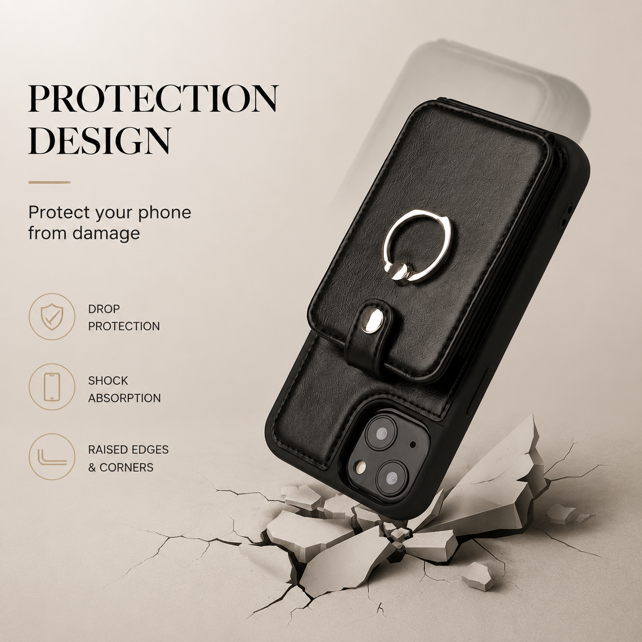 Premium iPhone Case Magnetic Wallet Cover MagSafe Compatible Leather Vertical Card Holder Ring Stand Shockproof Protective Camera Lens Protection Slim Design