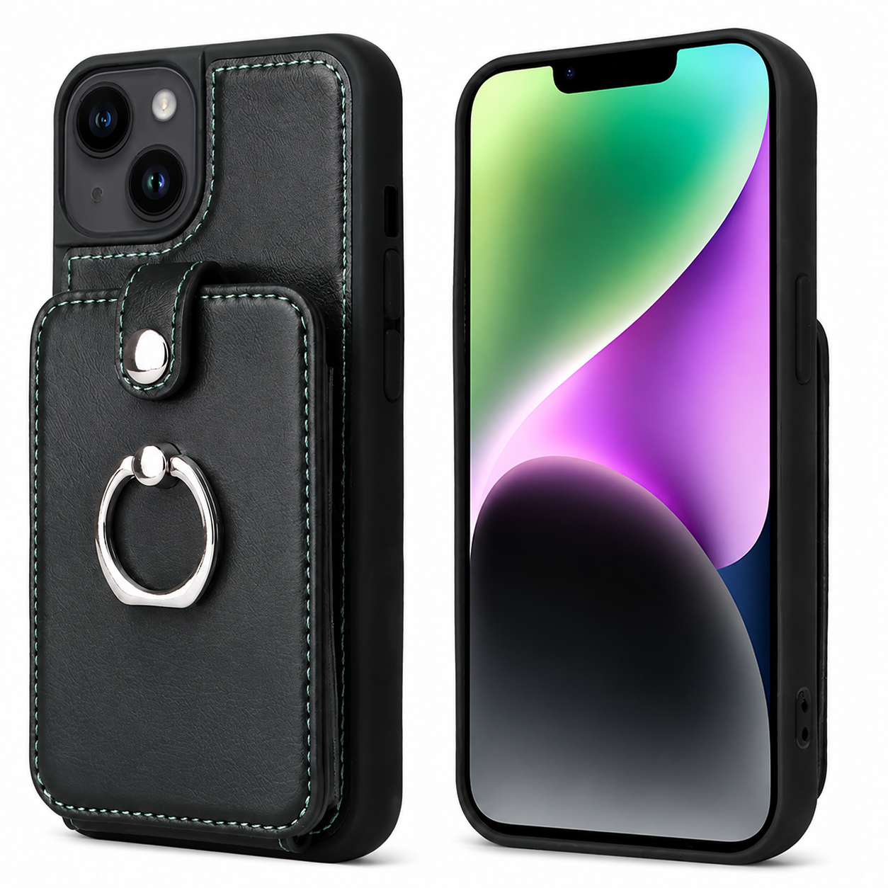 Premium iPhone Case Magnetic Wallet Cover MagSafe Compatible Leather Vertical Card Holder Ring Stand Shockproof Protective Camera Lens Protection Slim Design
