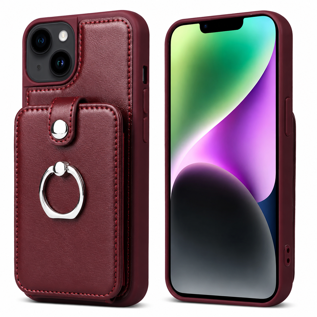 Premium iPhone Case Magnetic Wallet Cover MagSafe Compatible Leather Vertical Card Holder Ring Stand Shockproof Protective Camera Lens Protection Slim Design