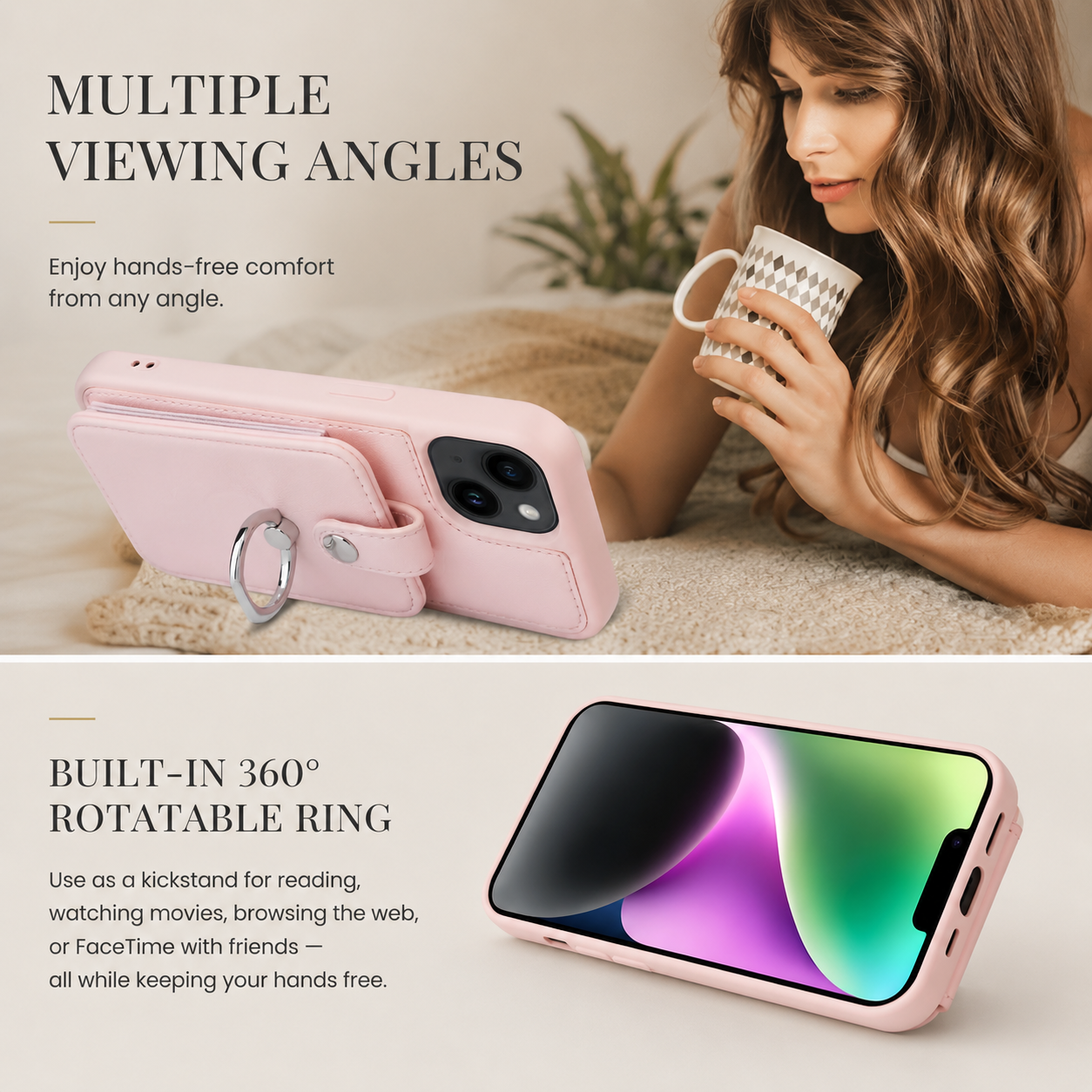 Premium iPhone Case Magnetic Wallet Cover MagSafe Compatible Leather Vertical Card Holder Ring Stand Shockproof Protective Camera Lens Protection Slim Design