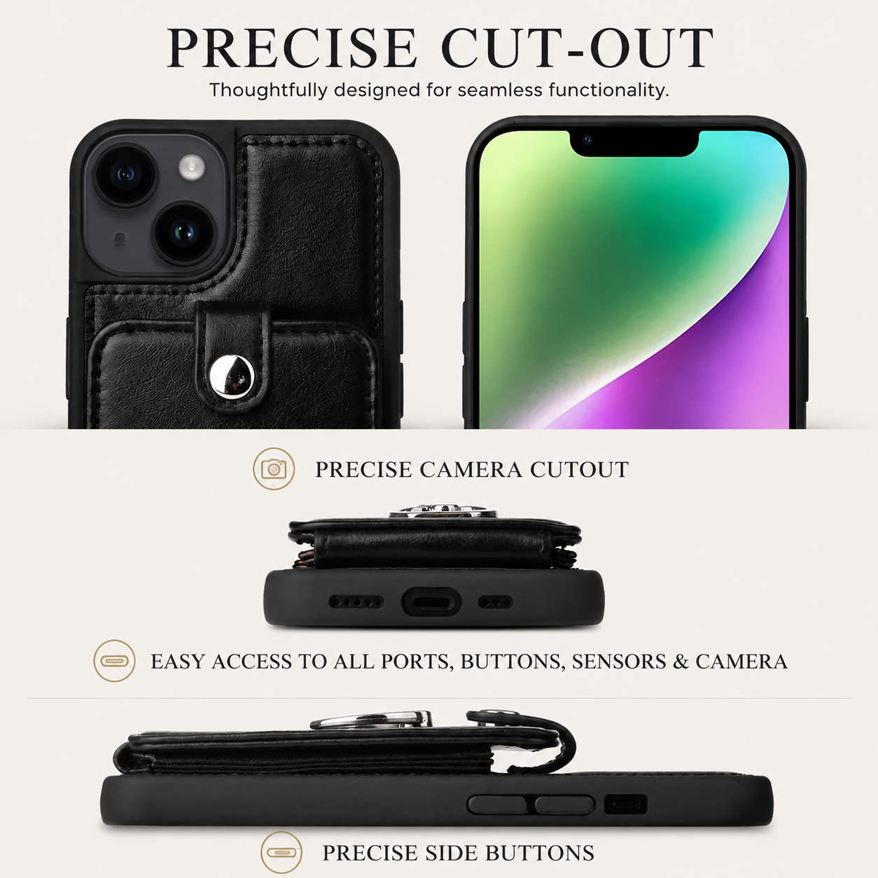 Premium iPhone Case Magnetic Wallet Cover MagSafe Compatible Leather Vertical Card Holder Ring Stand Shockproof Protective Camera Lens Protection Slim Design