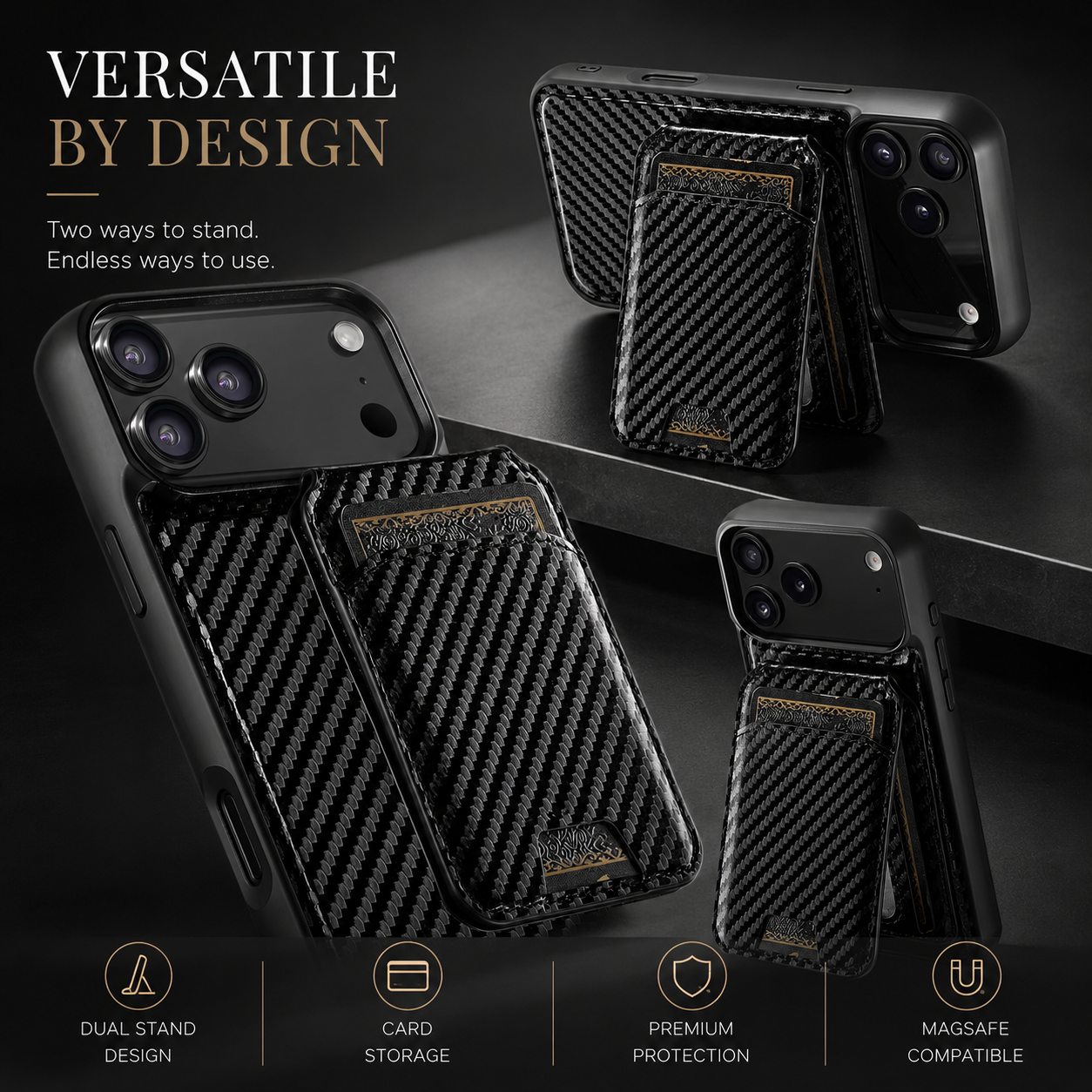 Premium iPhone Case Magnetic Wallet Protective Cover MagSafe Compatible Card Holder Faux Leather Shockproof Stand Function Slim Full Coverage Design