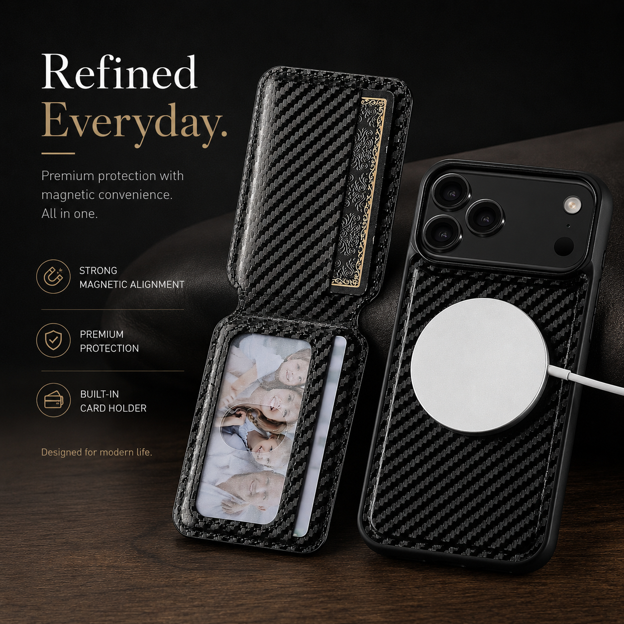 Premium iPhone Case Magnetic Wallet Protective Cover MagSafe Compatible Card Holder Faux Leather Shockproof Stand Function Slim Full Coverage Design