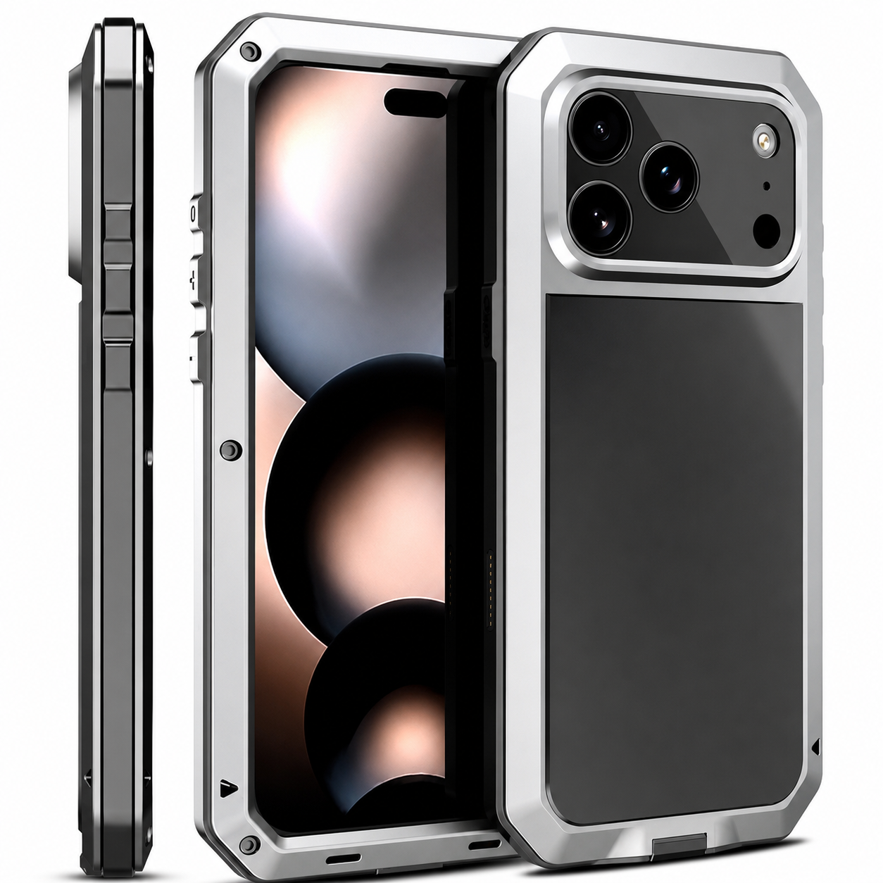 Premium iPhone Case Metal Shockproof Protective Cover Built In Glass Screen Protector Dual Layer PC TPU Rugged Heavy Duty Anti Slip Full Coverage