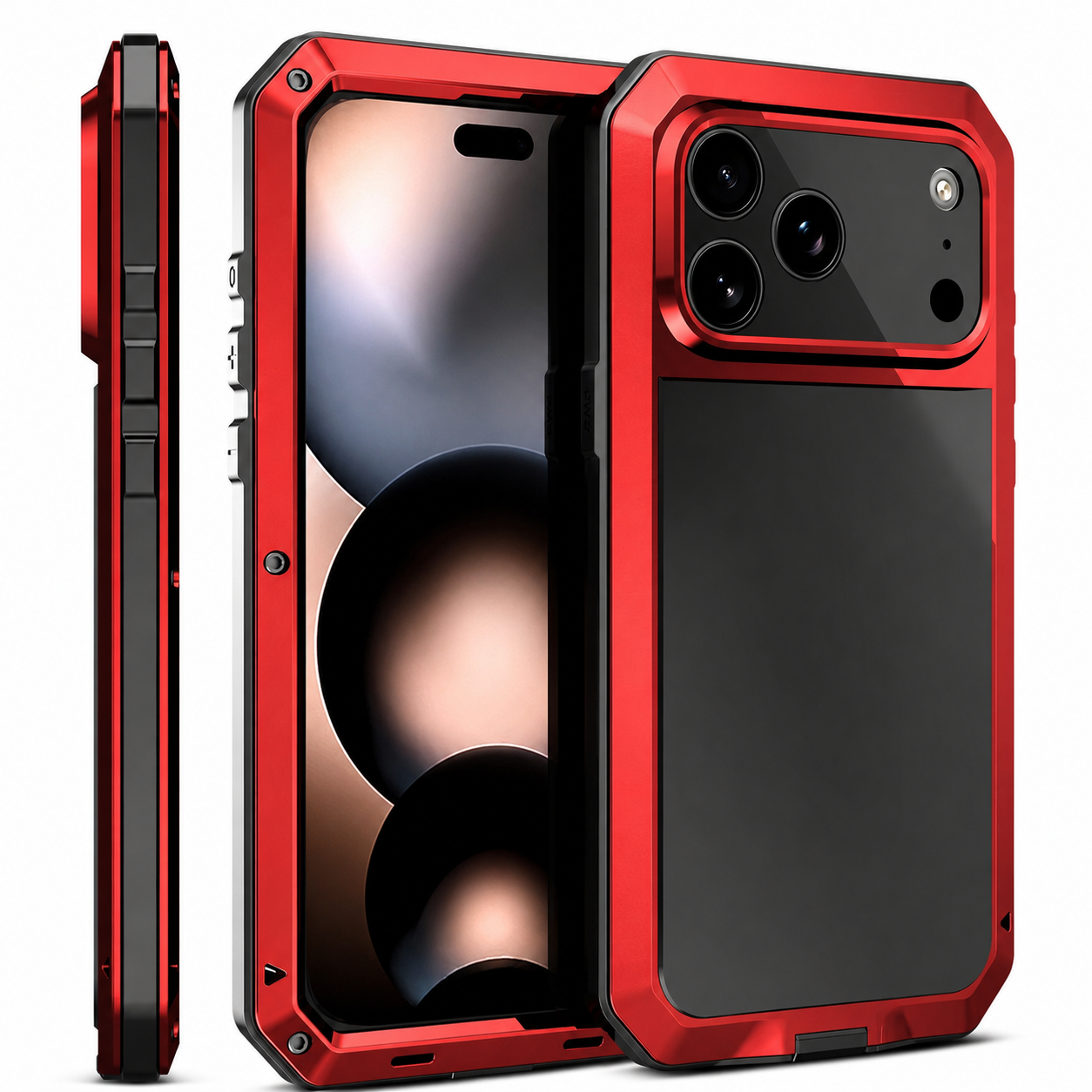 Premium iPhone Case Metal Shockproof Protective Cover Built In Glass Screen Protector Dual Layer PC TPU Rugged Heavy Duty Anti Slip Full Coverage