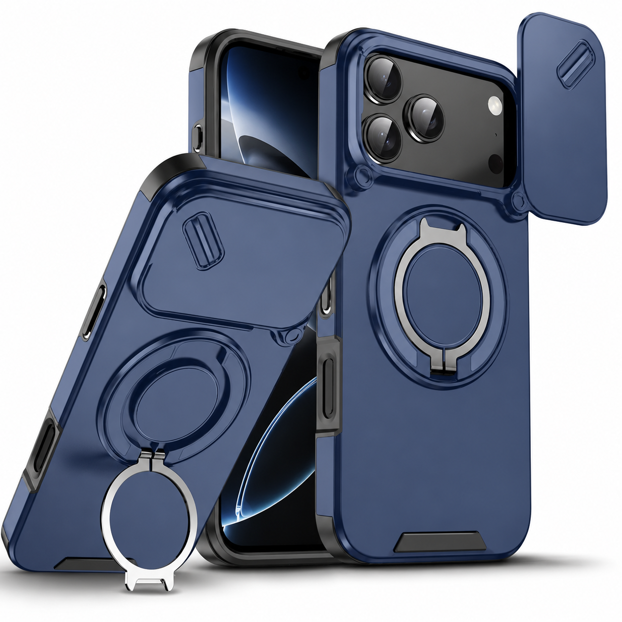 Premium iPhone Case Military Armor Magnetic Ring Cover 360 Rotating Stand Dual Layer Shockproof Camera Lens Protection Rugged Full Coverage