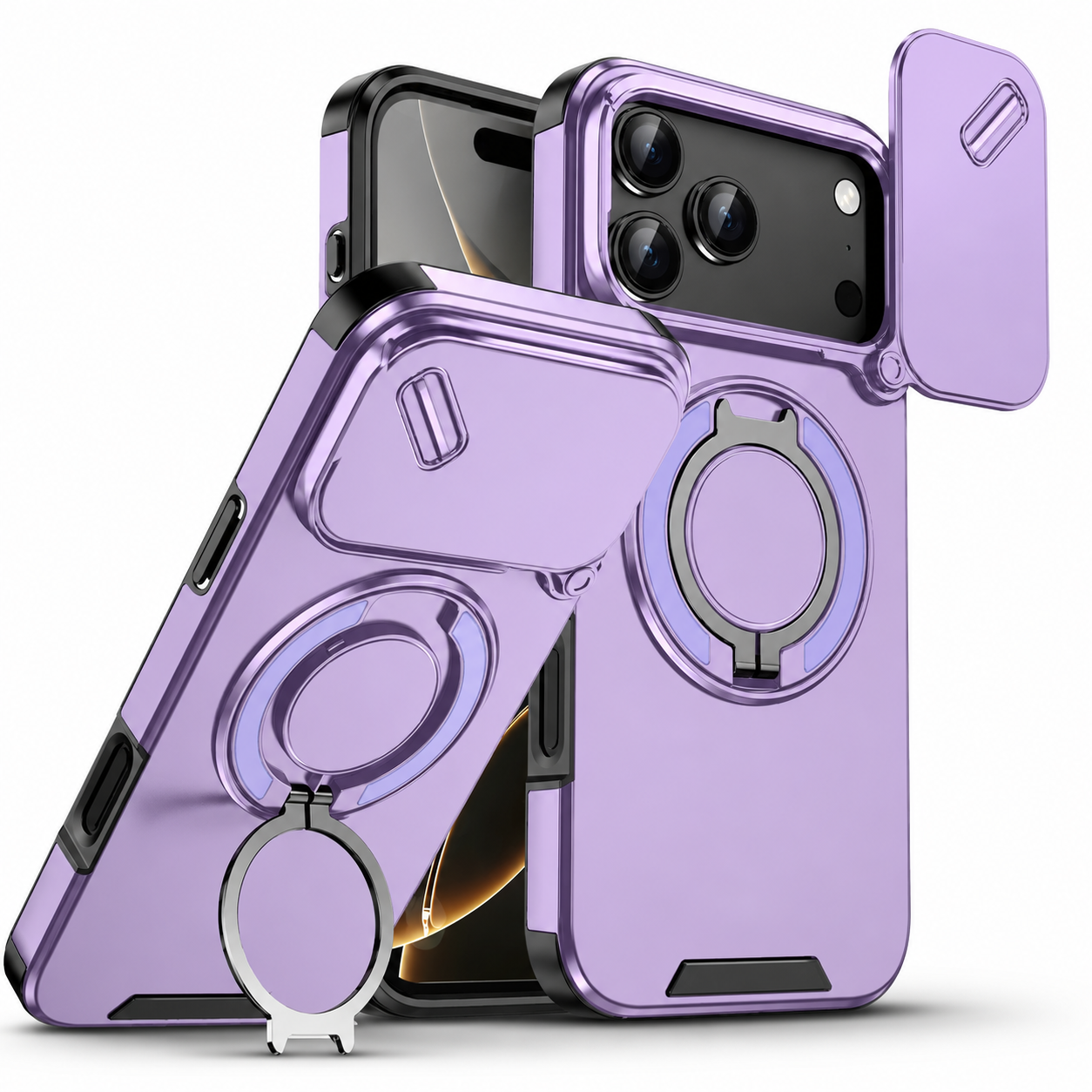 Premium iPhone Case Military Armor Magnetic Ring Cover 360 Rotating Stand Dual Layer Shockproof Camera Lens Protection Rugged Full Coverage