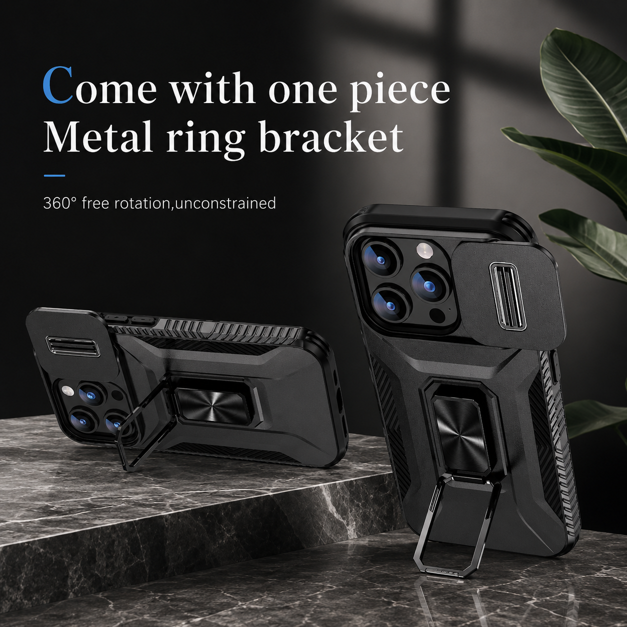 Premium iPhone Case Military Grade Shockproof Protective Cover Slide Camera Lens Protection Rotary Stand Anti Slip Rugged Dual Layer PC TPU Design