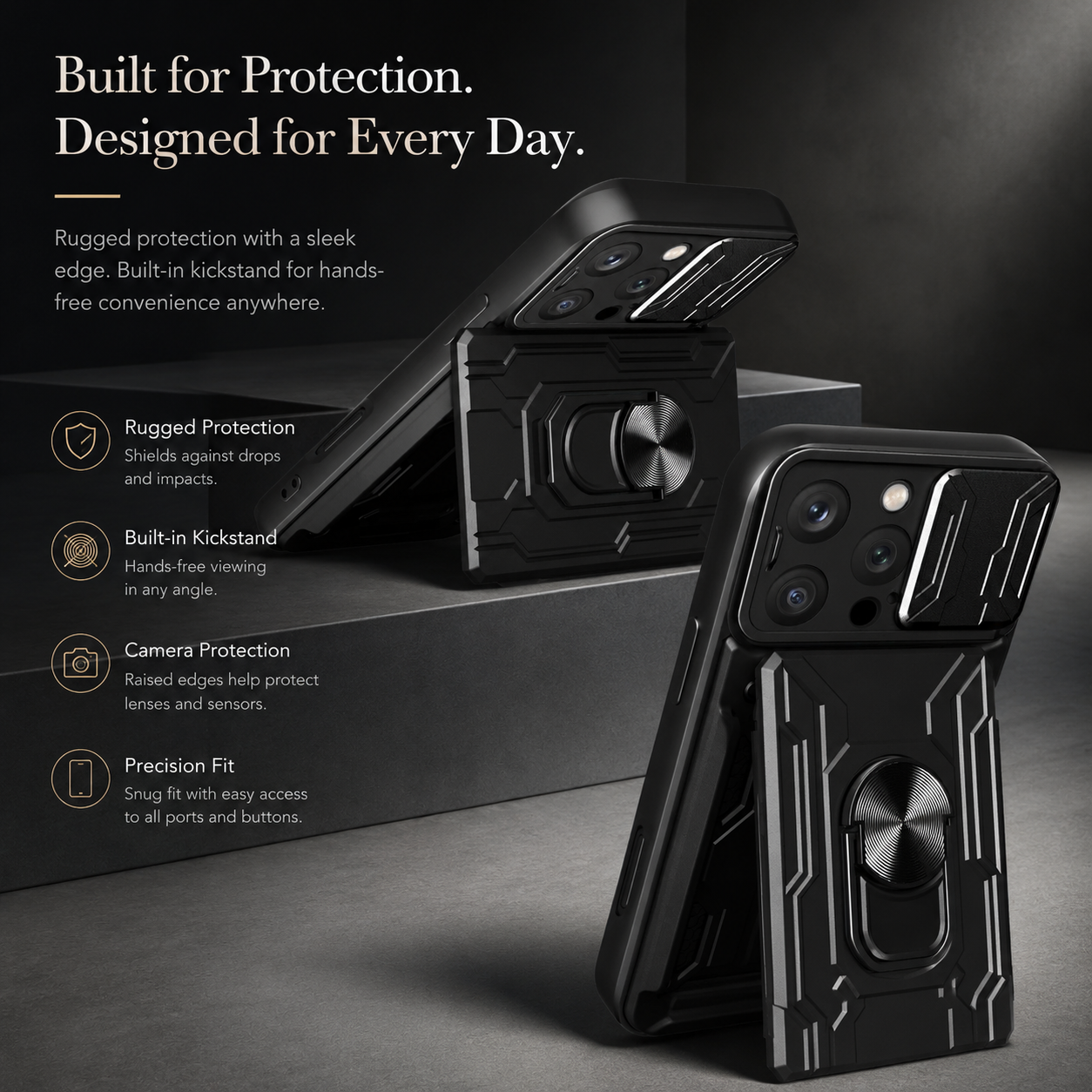 Premium iPhone Case Rugged Armor Cover Shockproof Dual Layer Card Holder 360 Ring Stand Magnetic Mount Full Edge Protection Protective Cover