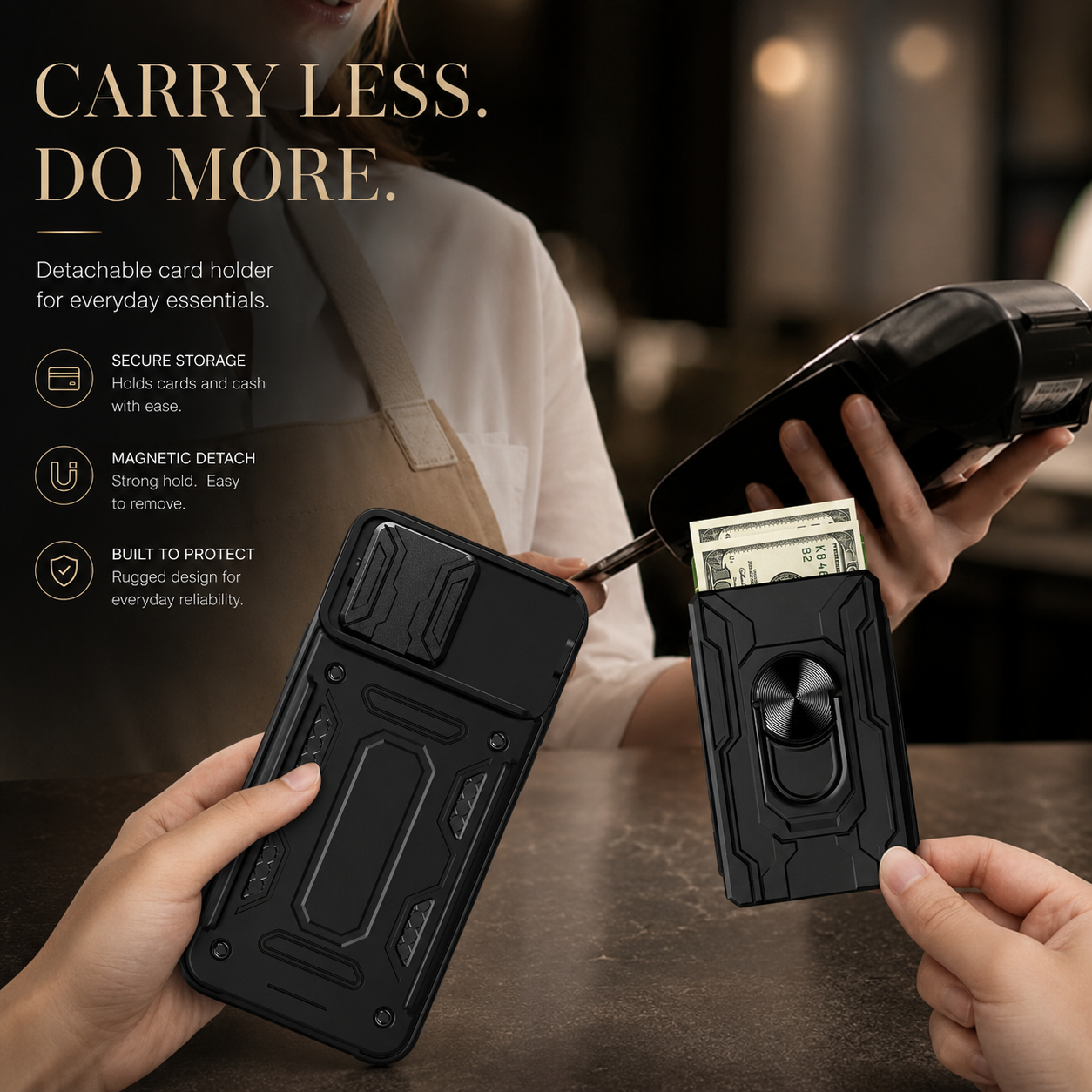 Premium iPhone Case Rugged Armor Cover Shockproof Dual Layer Card Holder 360 Ring Stand Magnetic Mount Full Edge Protection Protective Cover