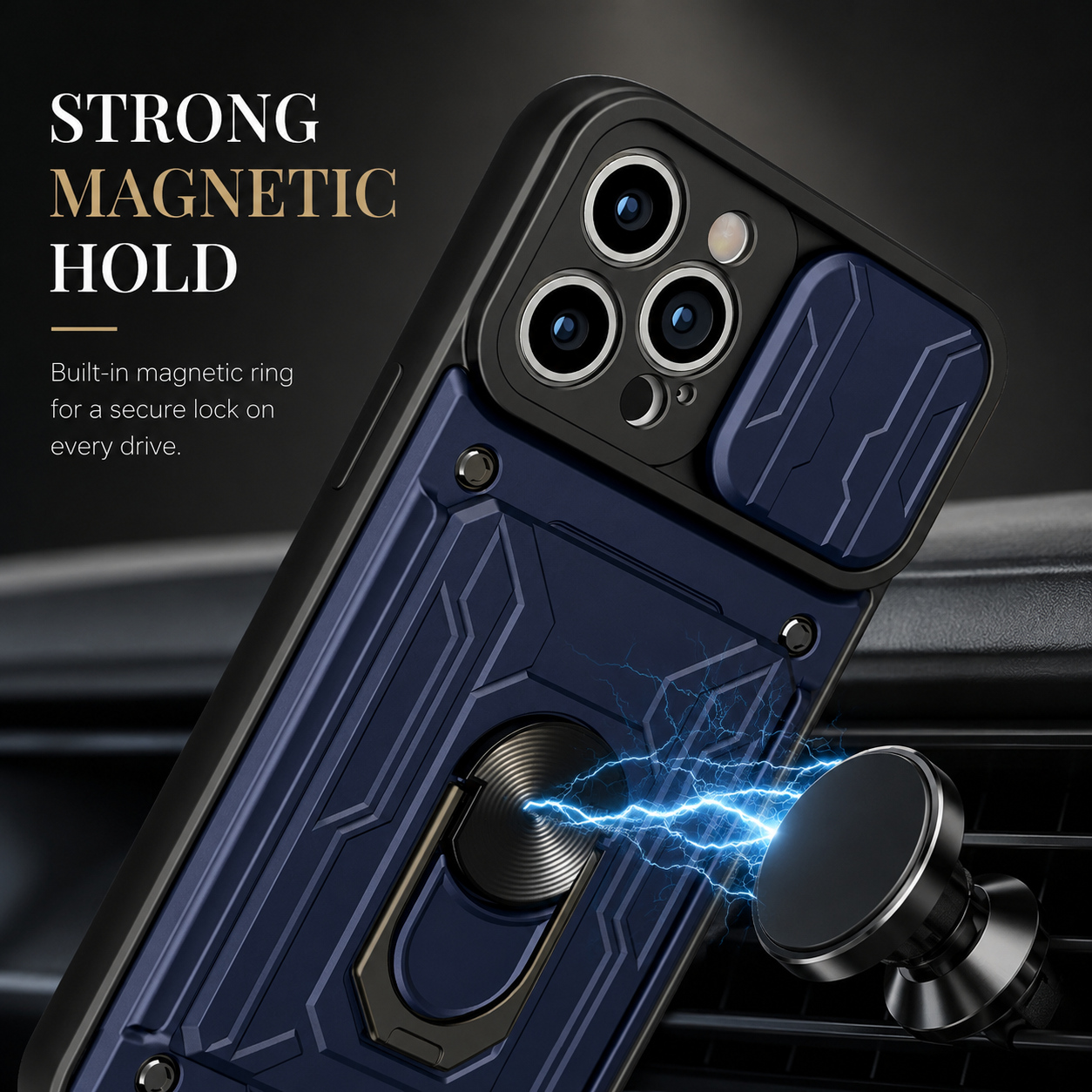 Premium iPhone Case Rugged Armor Cover Shockproof Dual Layer Card Holder 360 Ring Stand Magnetic Mount Full Edge Protection Protective Cover
