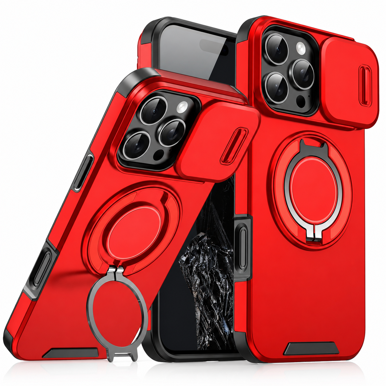 Premium iPhone Case Rugged Magnetic Armor Cover Slide Camera Protection Dual Layer Shockproof PC TPU Anti Fingerprint Non Slip Full Coverage