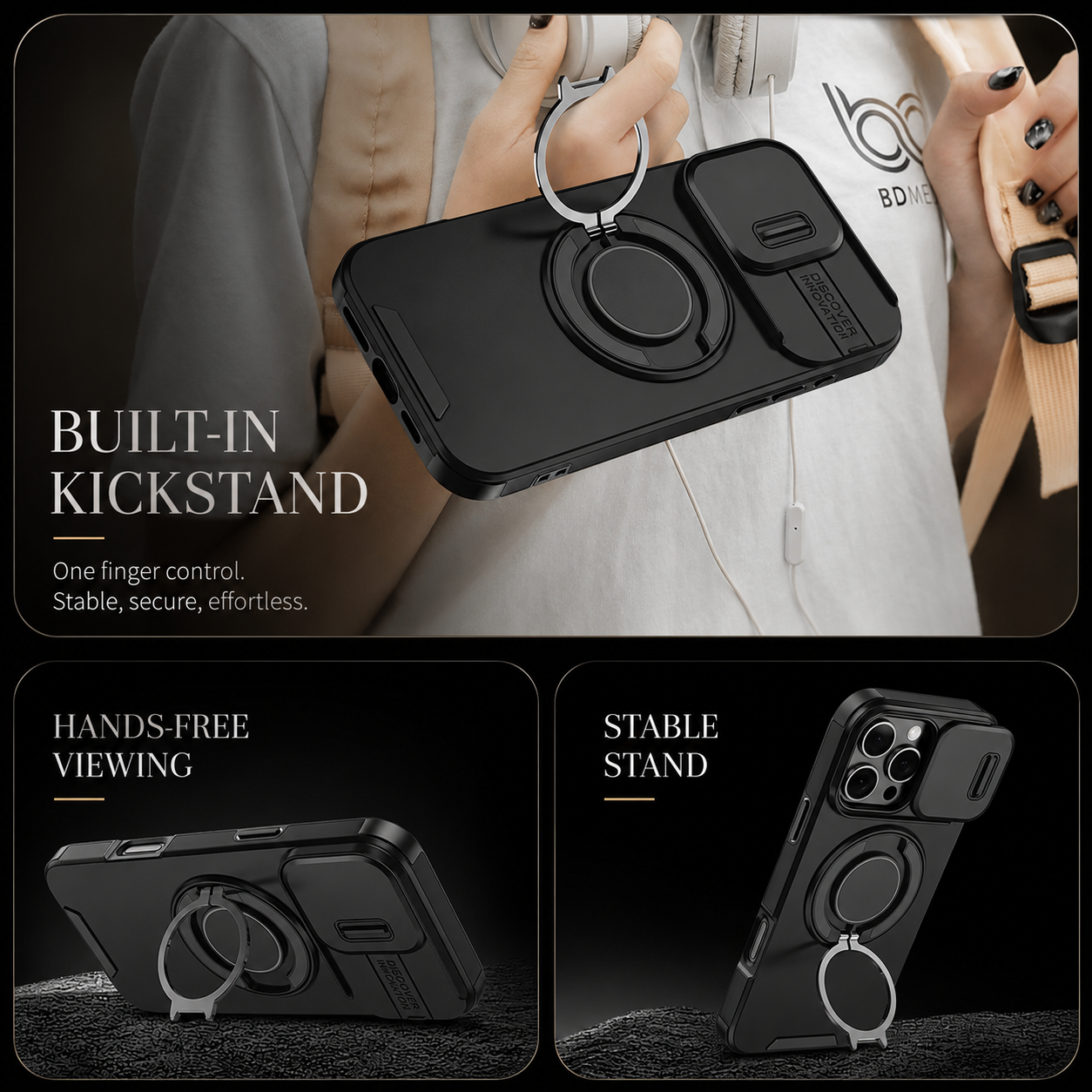 Premium iPhone Case Rugged Magnetic Armor Cover Slide Camera Protection Dual Layer Shockproof PC TPU Anti Fingerprint Non Slip Full Coverage