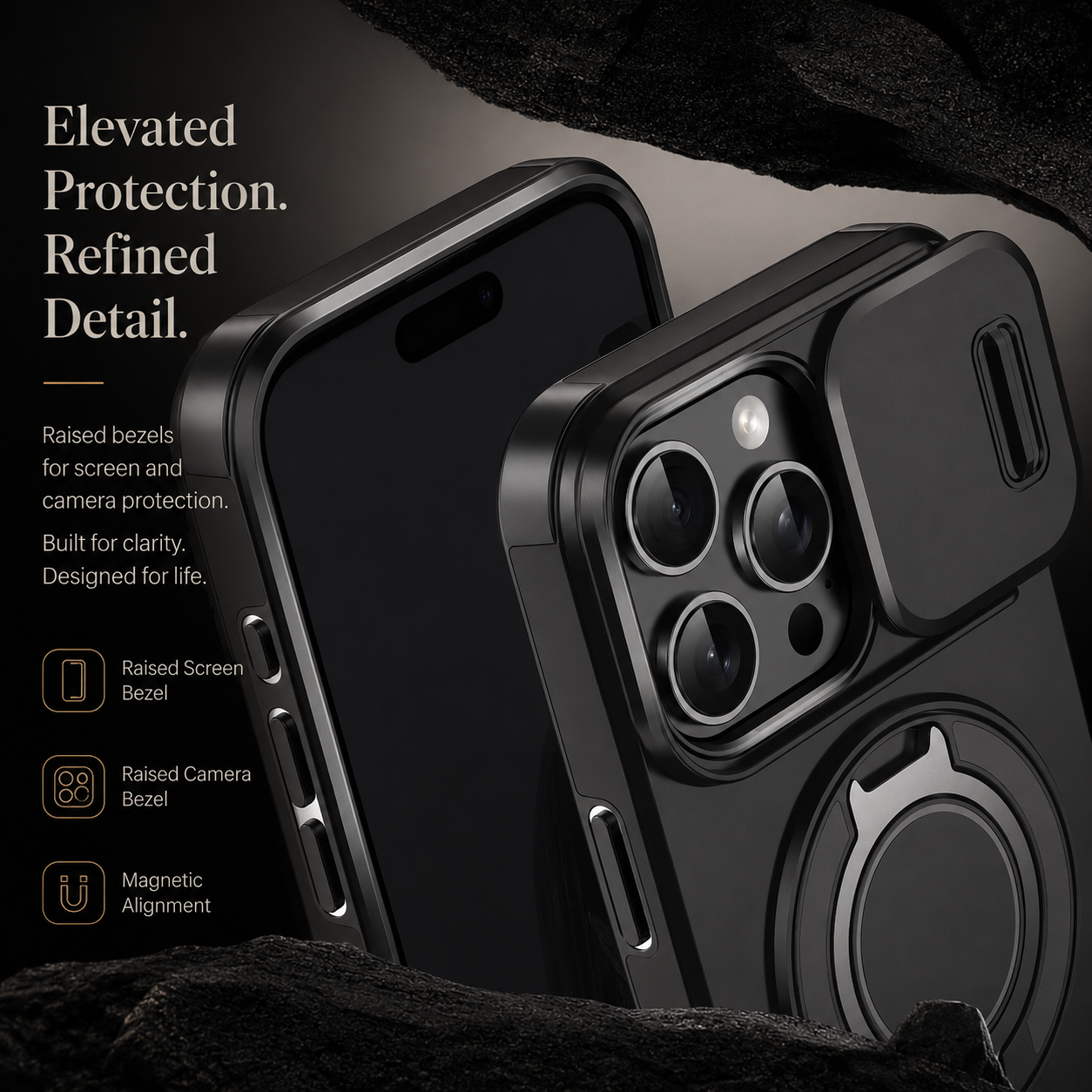 Premium iPhone Case Rugged Magnetic Armor Cover Slide Camera Protection Dual Layer Shockproof PC TPU Anti Fingerprint Non Slip Full Coverage