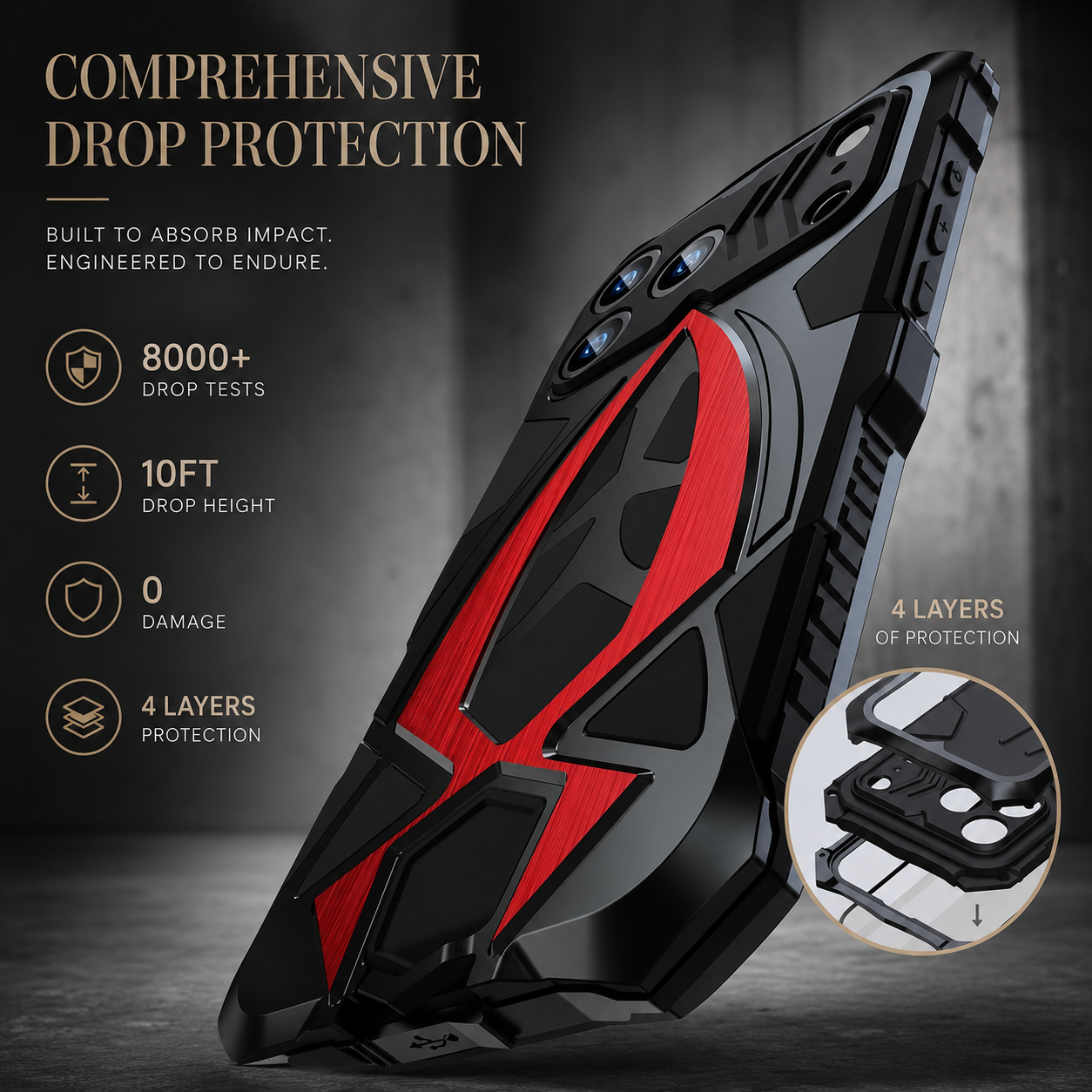 Premium iPhone Case Rugged Metal Frame Armor Protective Cover Camera Lens Protection Shockproof Heavy Duty Anti Scratch Dustproof Full Edge Defense
