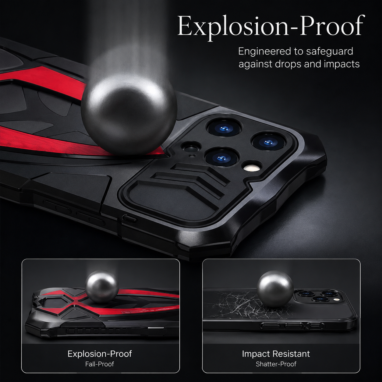 Premium iPhone Case Rugged Metal Frame Armor Protective Cover Camera Lens Protection Shockproof Heavy Duty Anti Scratch Dustproof Full Edge Defense
