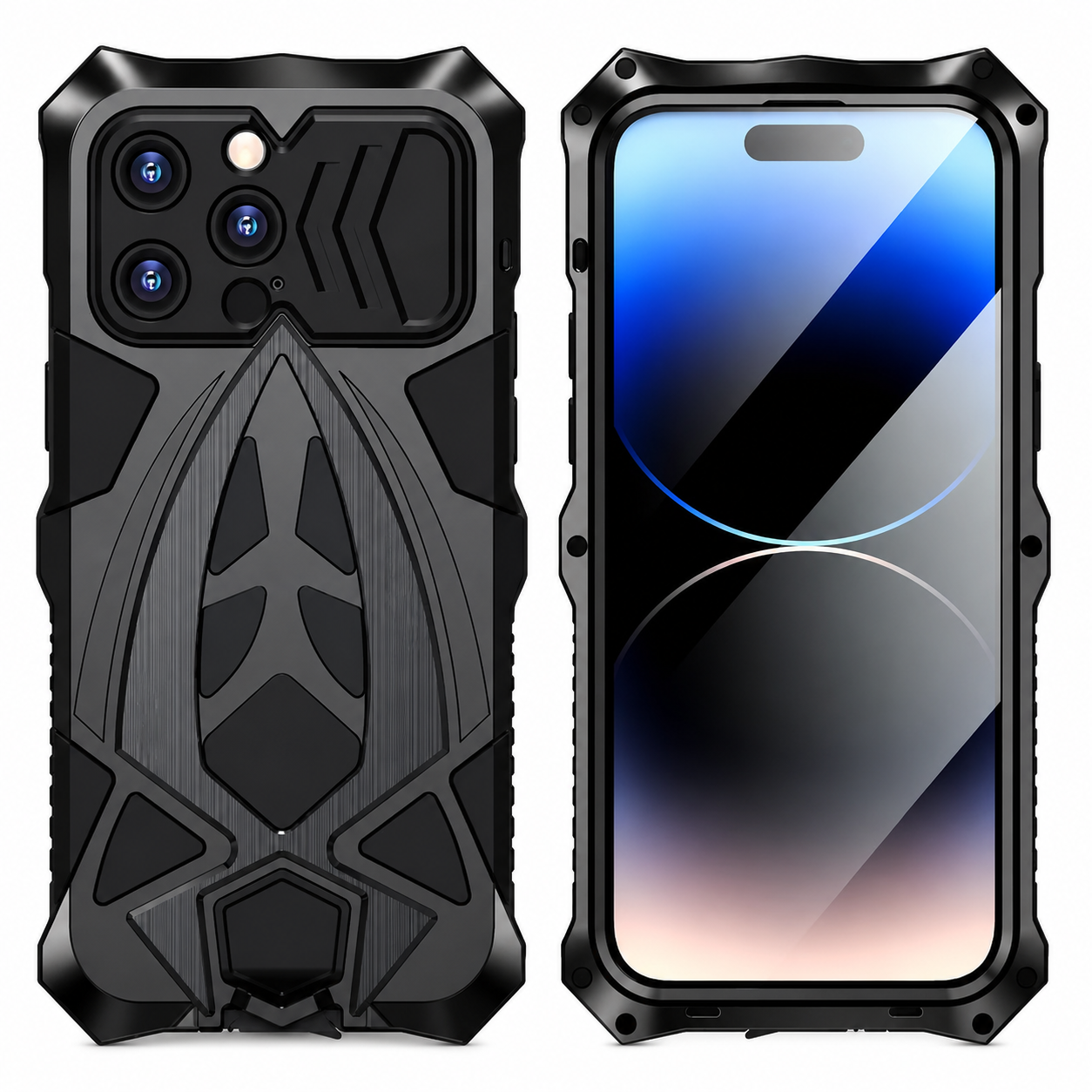 Premium iPhone Case Rugged Metal Frame Armor Protective Cover Camera Lens Protection Shockproof Heavy Duty Anti Scratch Dustproof Full Edge Defense