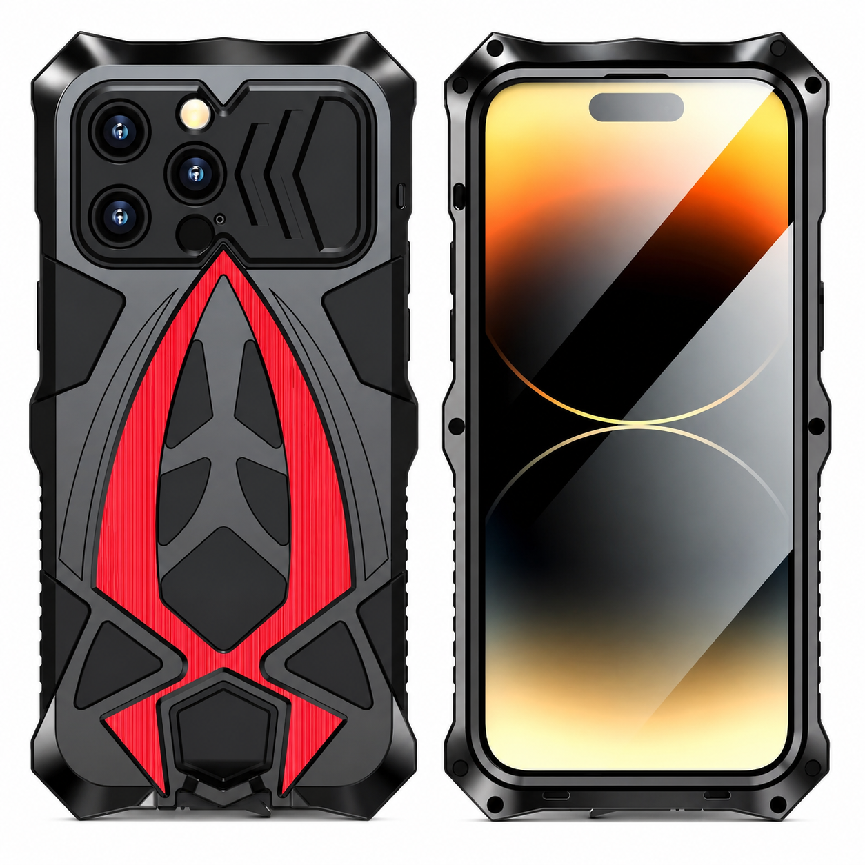 Premium iPhone Case Rugged Metal Frame Armor Protective Cover Camera Lens Protection Shockproof Heavy Duty Anti Scratch Dustproof Full Edge Defense