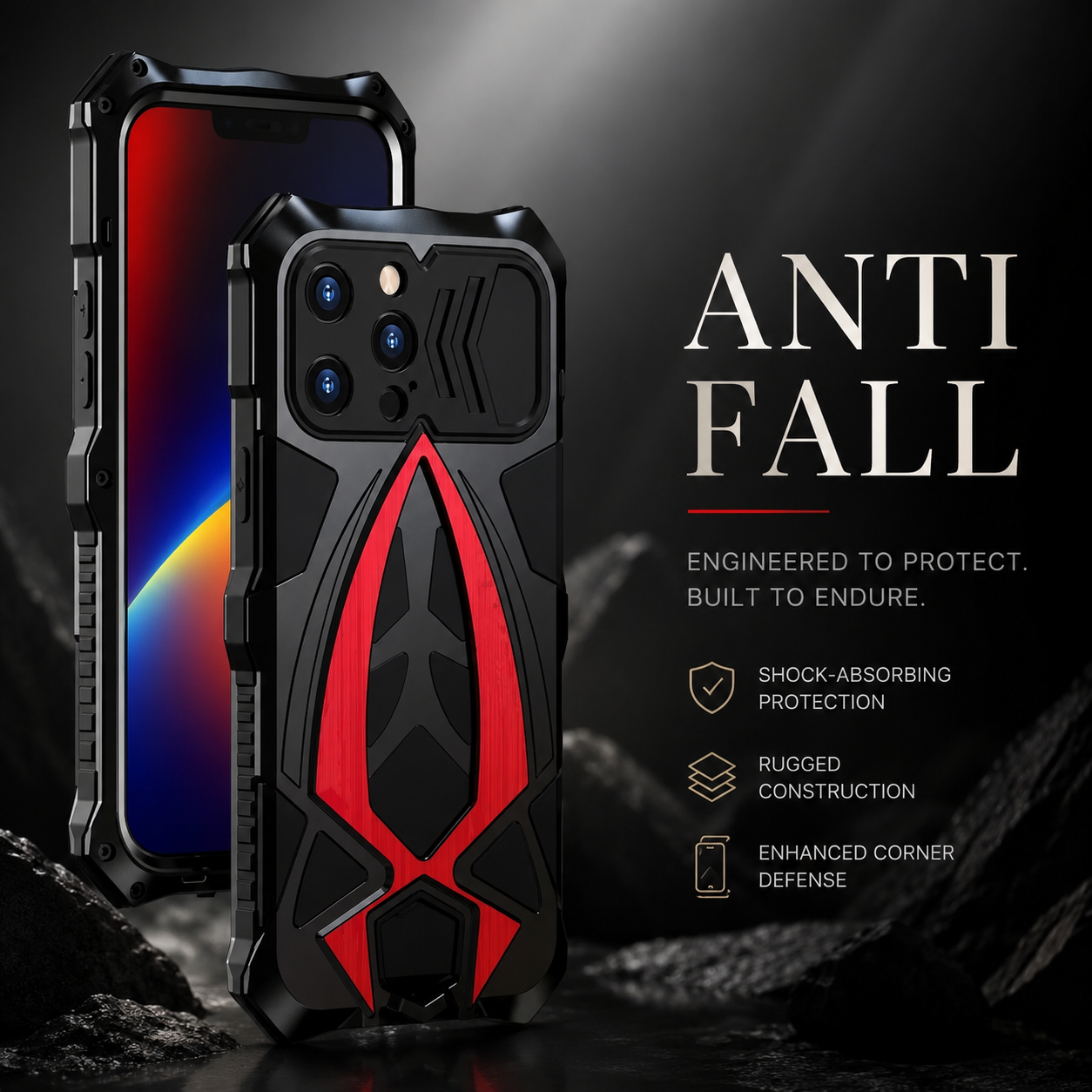 Premium iPhone Case Rugged Metal Frame Armor Protective Cover Camera Lens Protection Shockproof Heavy Duty Anti Scratch Dustproof Full Edge Defense