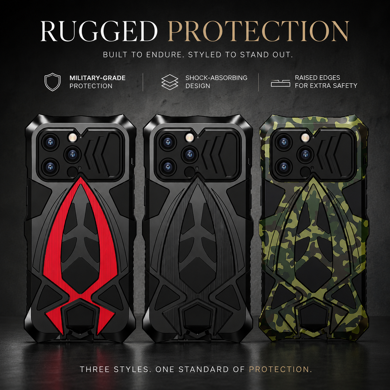 Premium iPhone Case Rugged Metal Frame Armor Protective Cover Camera Lens Protection Shockproof Heavy Duty Anti Scratch Dustproof Full Edge Defense