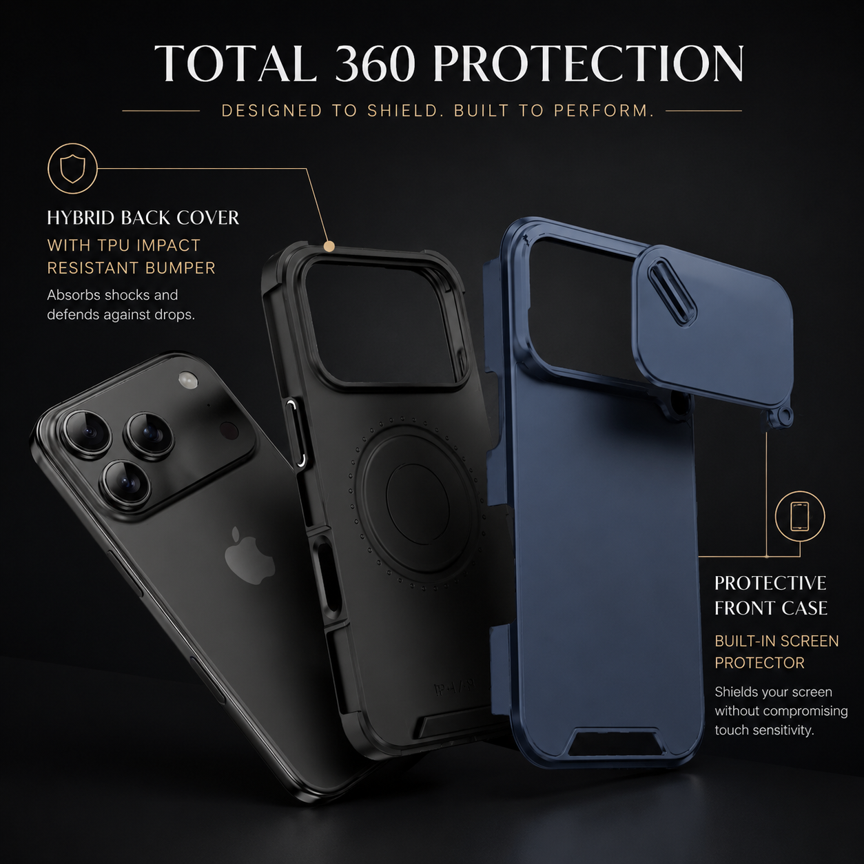 Premium iPhone Case Slide Camera Cover Shockproof PC TPU Protective Cover Anti Collision Camera Protection Slim Durable Full Coverage Anti Scratch Design