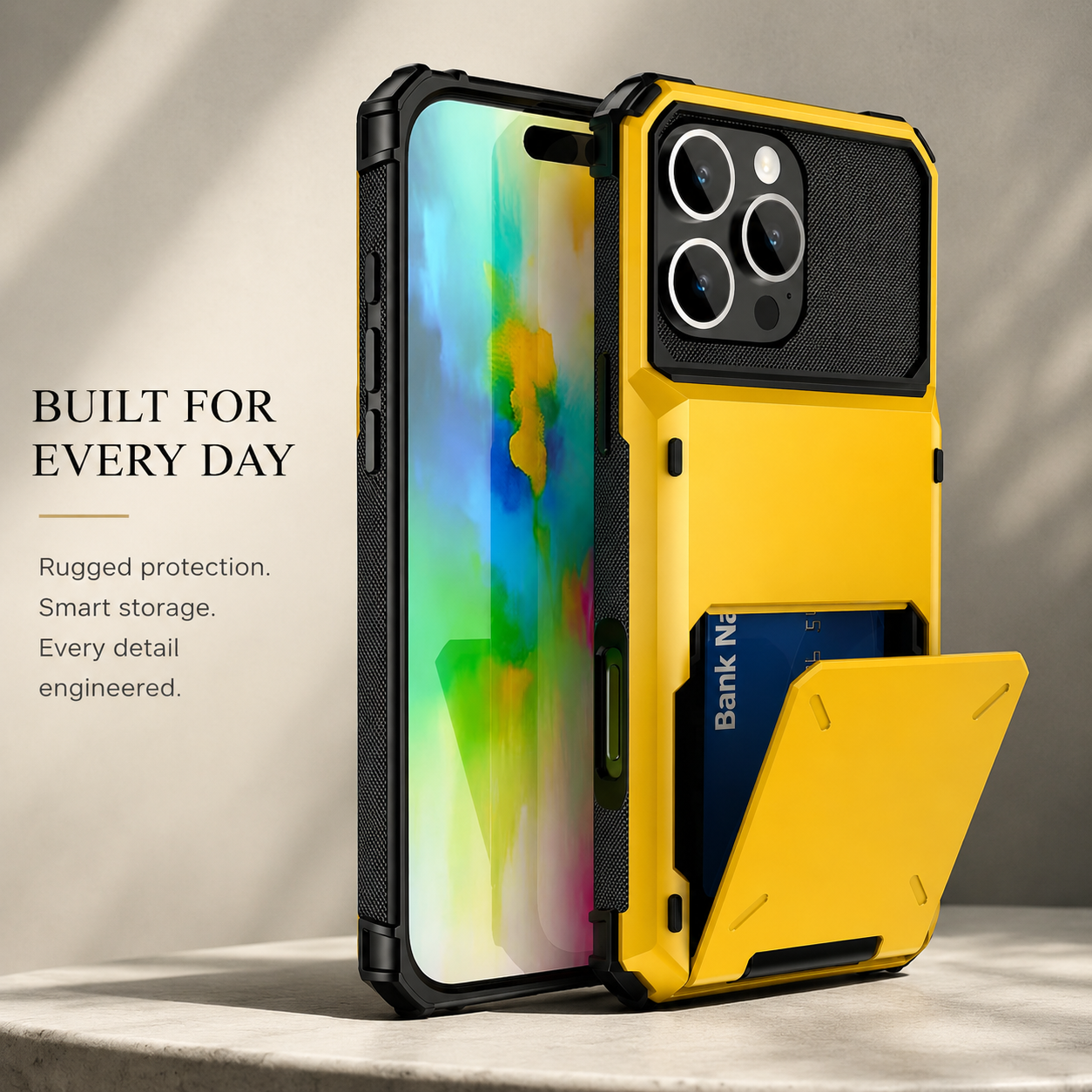 Premium iPhone Case Slide Wallet Card Holder Dual Layer PC Armor Cover Shockproof Protective Anti Fingerprint Non Slip Business Design