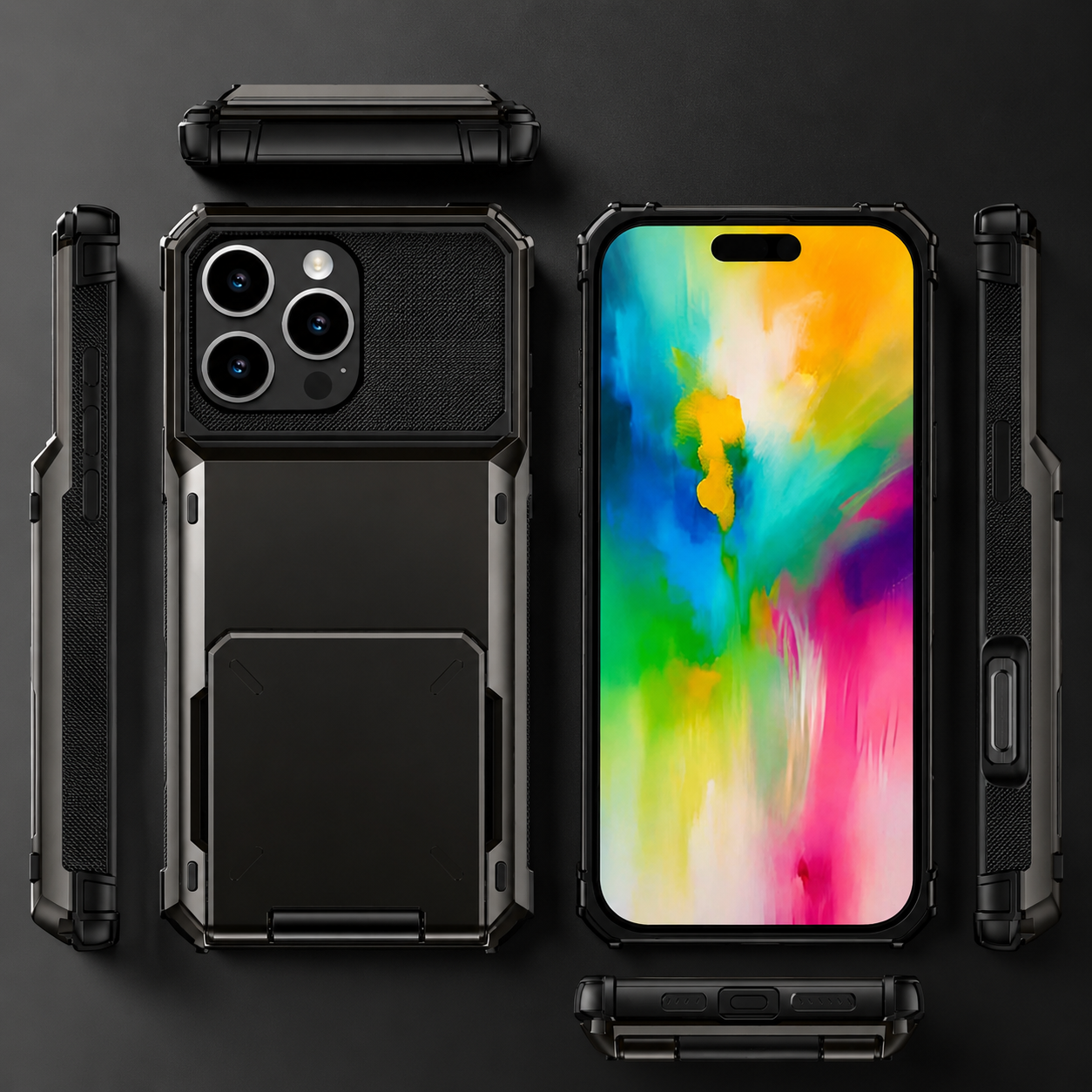 Premium iPhone Case Slide Wallet Card Holder Dual Layer PC Armor Cover Shockproof Protective Anti Fingerprint Non Slip Business Design