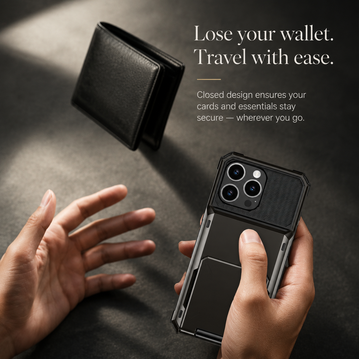 Premium iPhone Case Slide Wallet Card Holder Dual Layer PC Armor Cover Shockproof Protective Anti Fingerprint Non Slip Business Design