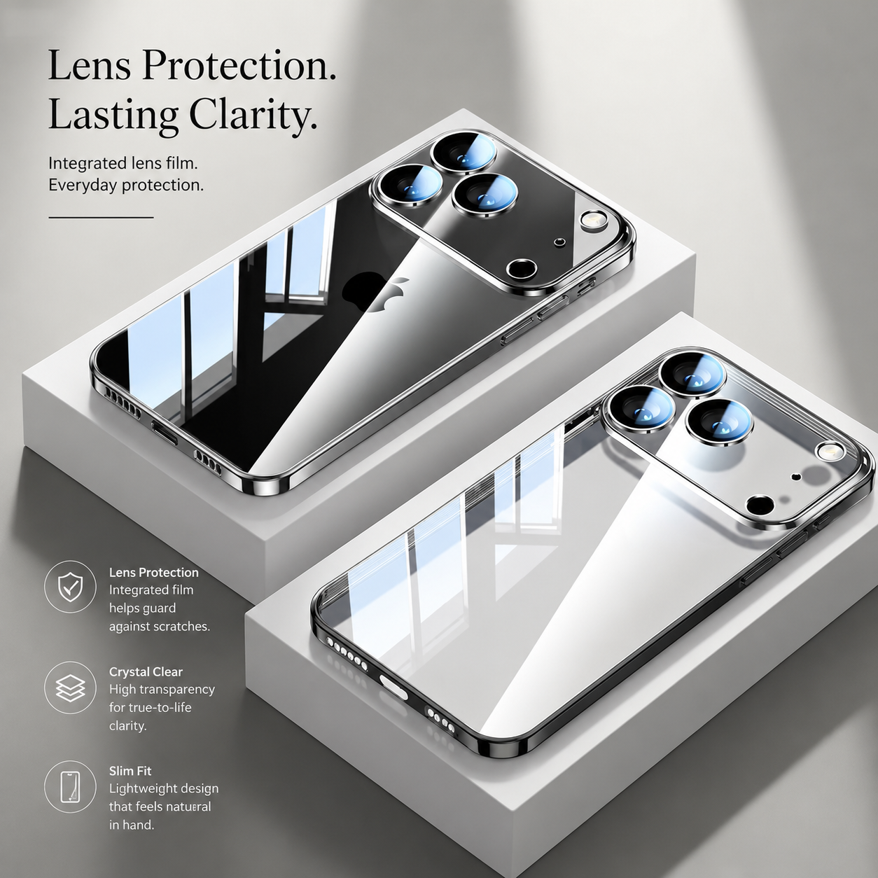 Premium iPhone Case Transparent TPU Protective Cover Camera Lens Protection Ultra Thin Shockproof Anti Fingerprint Scratch Resistant Slim Full Coverage