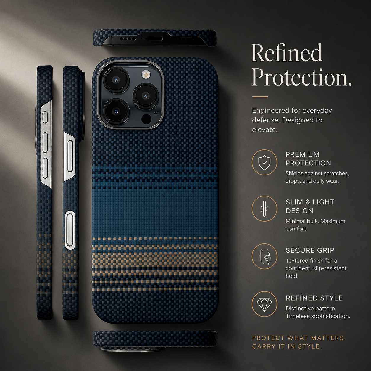 Premium iPhone Case Ultra Thin Carbon Fiber Aramid Cover Lightweight Shockproof Full Coverage Anti Fingerprint Anti Scratch Slim Protective Design