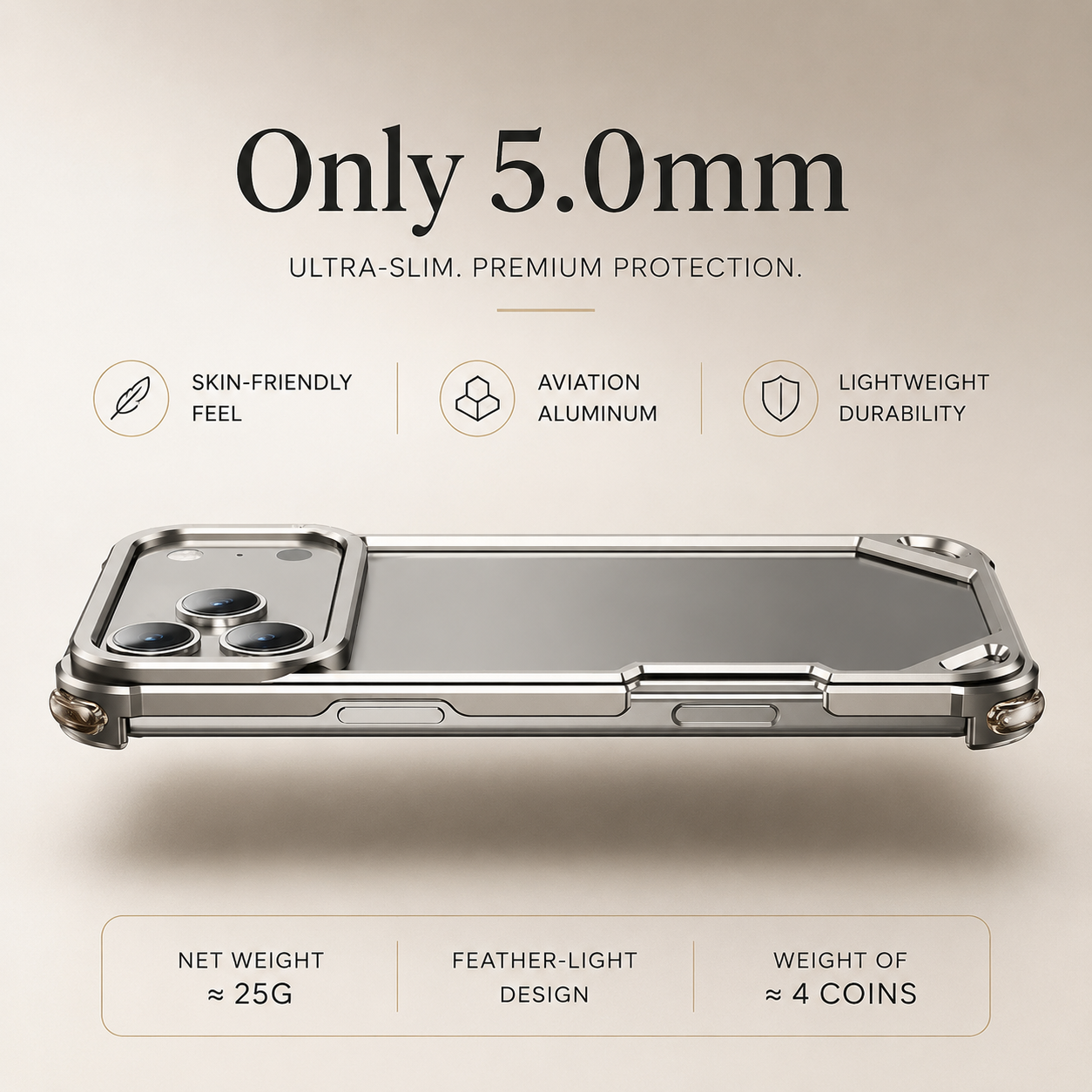 Premium iPhone Case Ultra Thin Metal Frame Bumper Shockproof Wireless Charging Compatible Slim Lightweight Camera Protection Half Wrapped Design