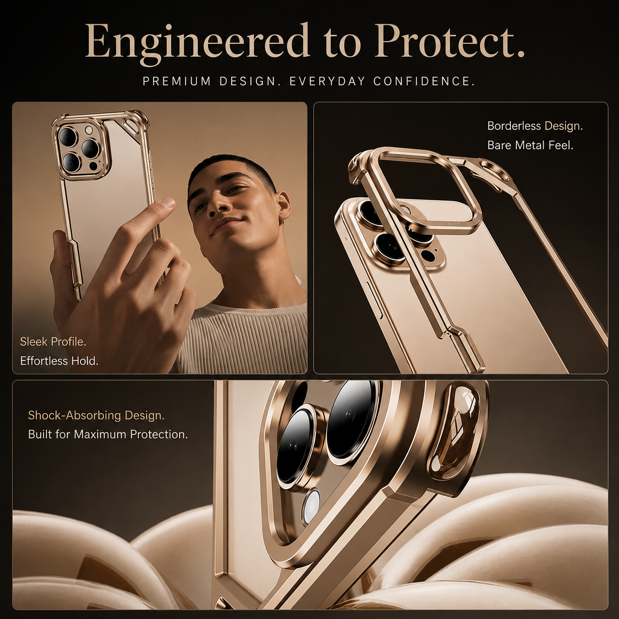 Premium iPhone Case Ultra Thin Metal Frame Bumper Shockproof Wireless Charging Compatible Slim Lightweight Camera Protection Half Wrapped Design
