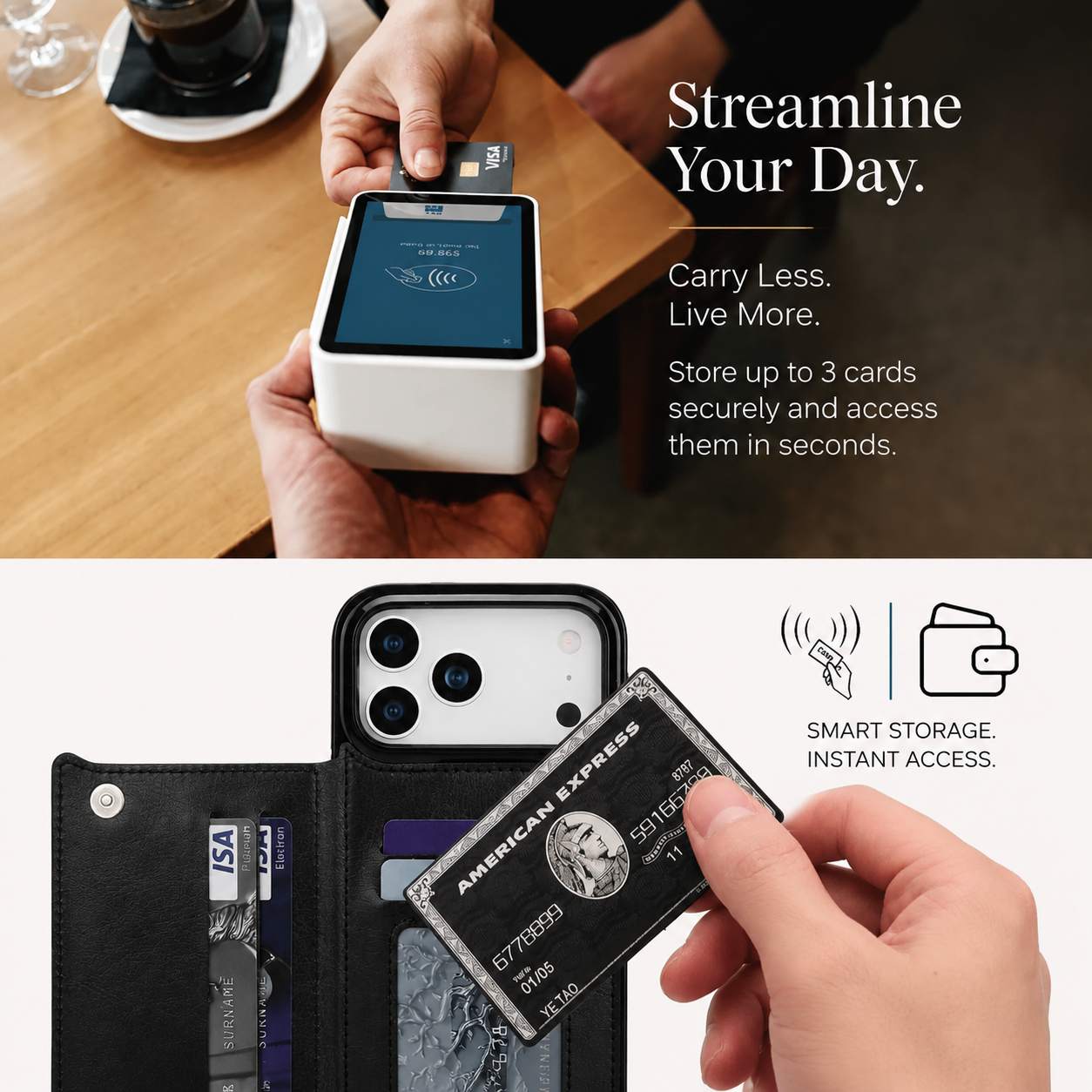 Premium iPhone Case Wallet Cover Card Holder Faux Leather Kickstand Double Magnetic Clasp Shockproof Full Coverage Slim Protective Design