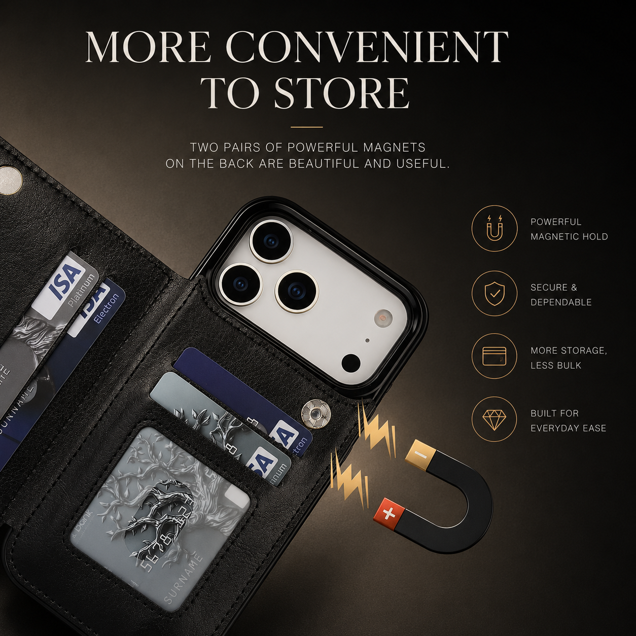 Premium iPhone Case Wallet Cover Card Holder Faux Leather Kickstand Double Magnetic Clasp Shockproof Full Coverage Slim Protective Design