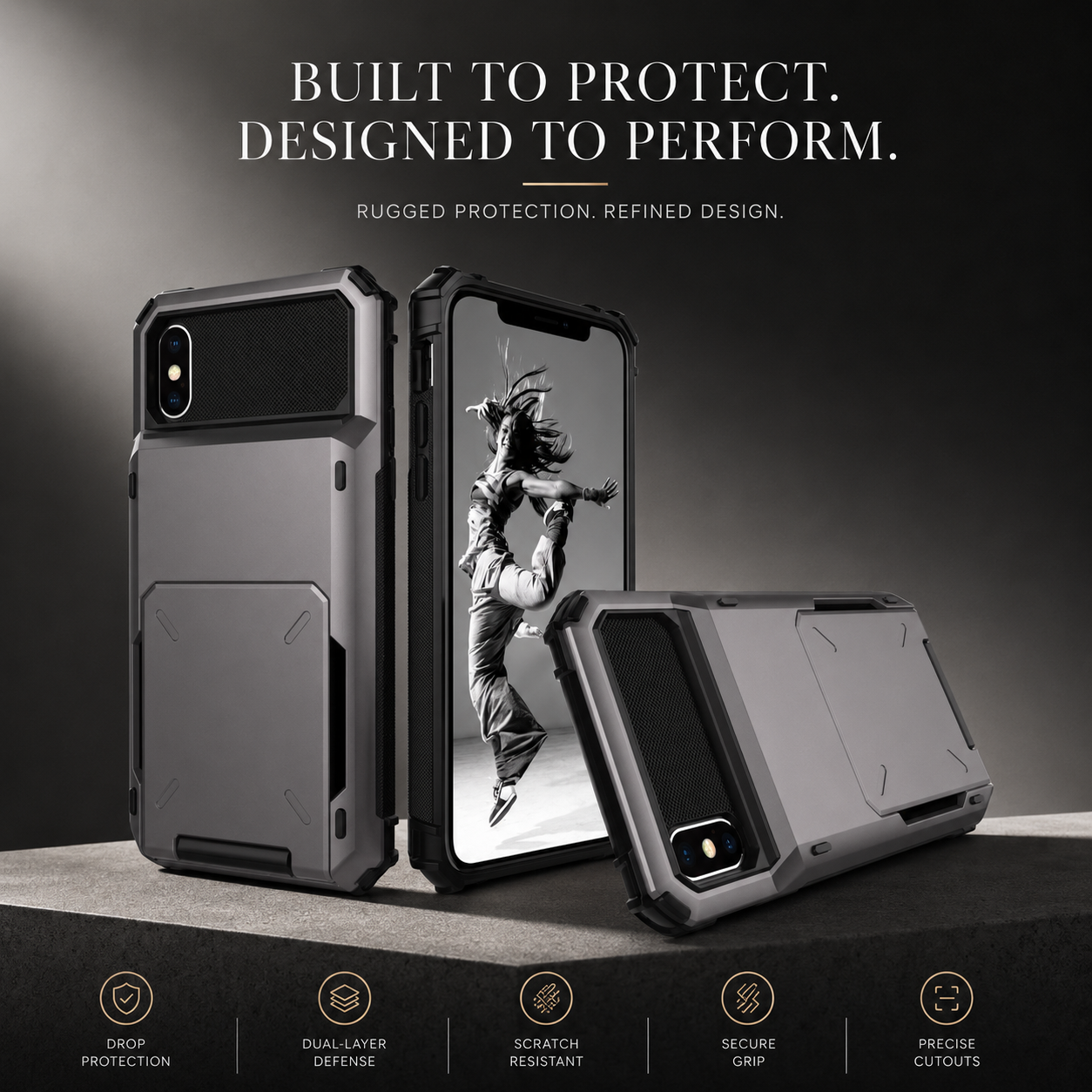 Premium iPhone Case Wallet Cover Hidden Card Holder Dual Layer Shockproof Armor Anti Scratch Raised Camera Protection Slim Full Coverage Design