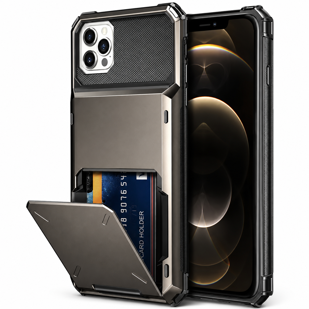 Premium iPhone Case Wallet Cover Hidden Card Holder Dual Layer Shockproof Armor Anti Scratch Raised Camera Protection Slim Full Coverage Design