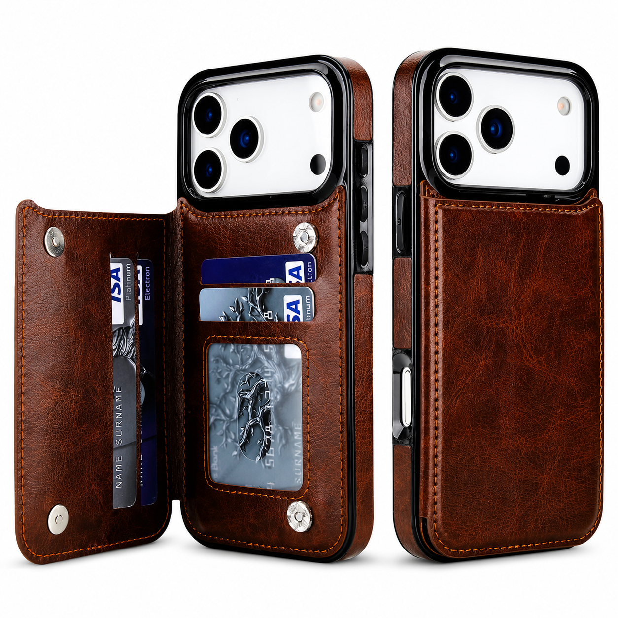 Premium iPhone Case Wallet Flip Cover Card Holder Magnetic Clasp Kickstand Faux Leather Shockproof Anti Scratch Slim Full Coverage Protective Design