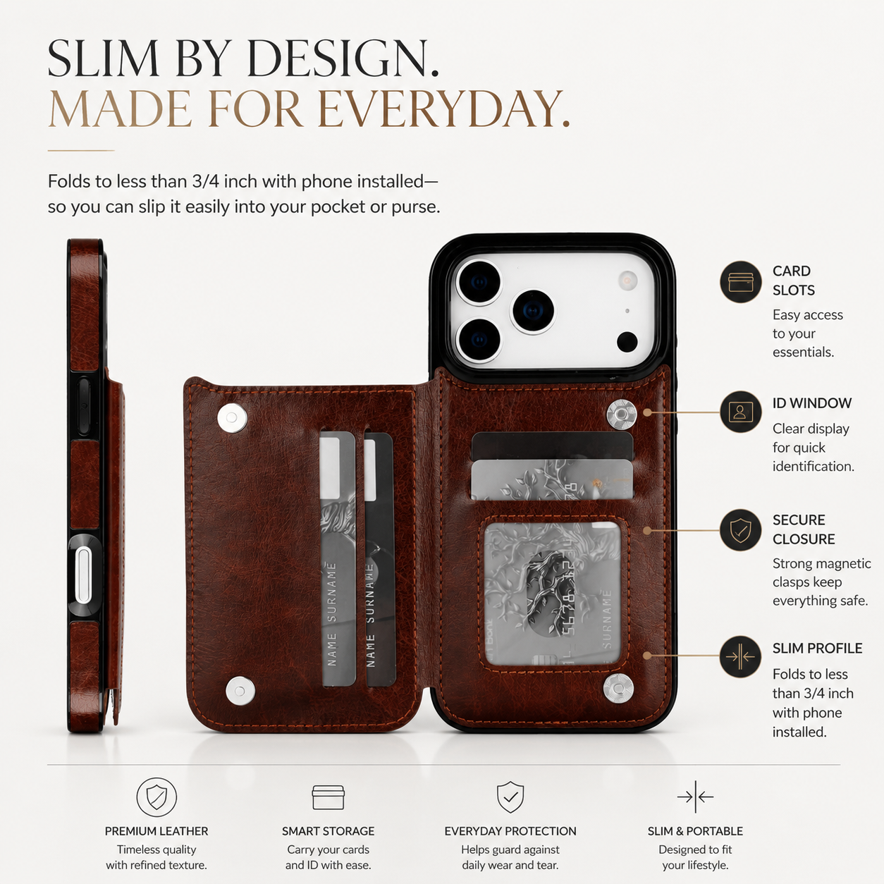 Premium iPhone Case Wallet Flip Cover Card Holder Magnetic Clasp Kickstand Faux Leather Shockproof Anti Scratch Slim Full Coverage Protective Design