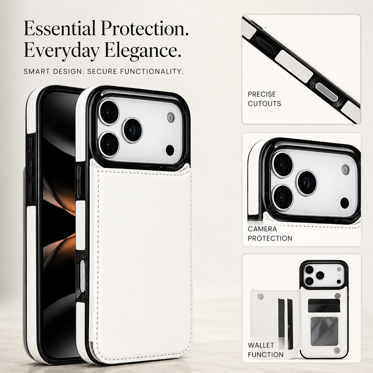 Premium iPhone Case Wallet Flip Cover Card Holder Magnetic Clasp Kickstand Faux Leather Shockproof Anti Scratch Slim Full Coverage Protective Design