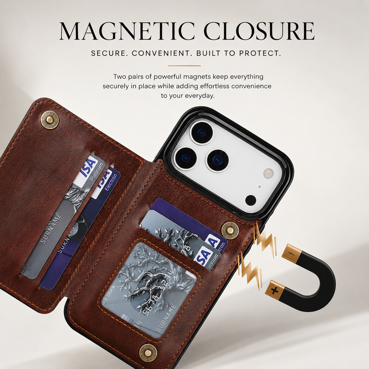 Premium iPhone Case Wallet Flip Cover Card Holder Magnetic Clasp Kickstand Faux Leather Shockproof Anti Scratch Slim Full Coverage Protective Design