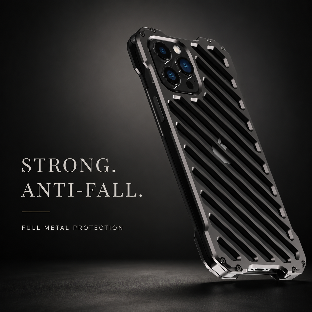 Premium iPhone Case Aluminum Armor Bumper Shockproof Transparent Hard Cover 3D Camera Lens Protection Rugged Metal Gear Anti Slip Full Coverage Design