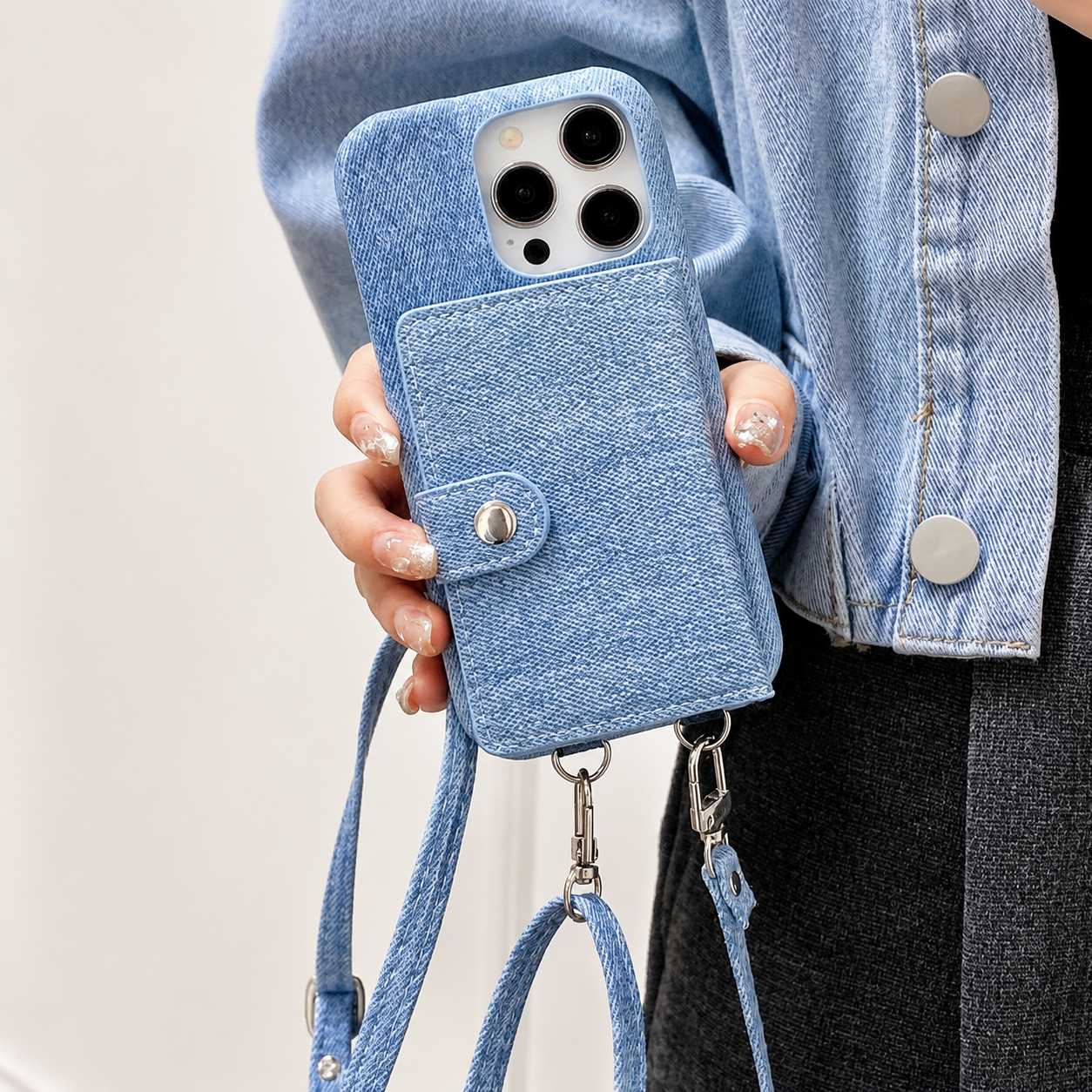 Premium iPhone Case Wallet Crossbody Flip Cover RFID Blocking Card Holder PU Leather Magnetic Closure Shockproof Full Coverage Strap Design Protective Case
