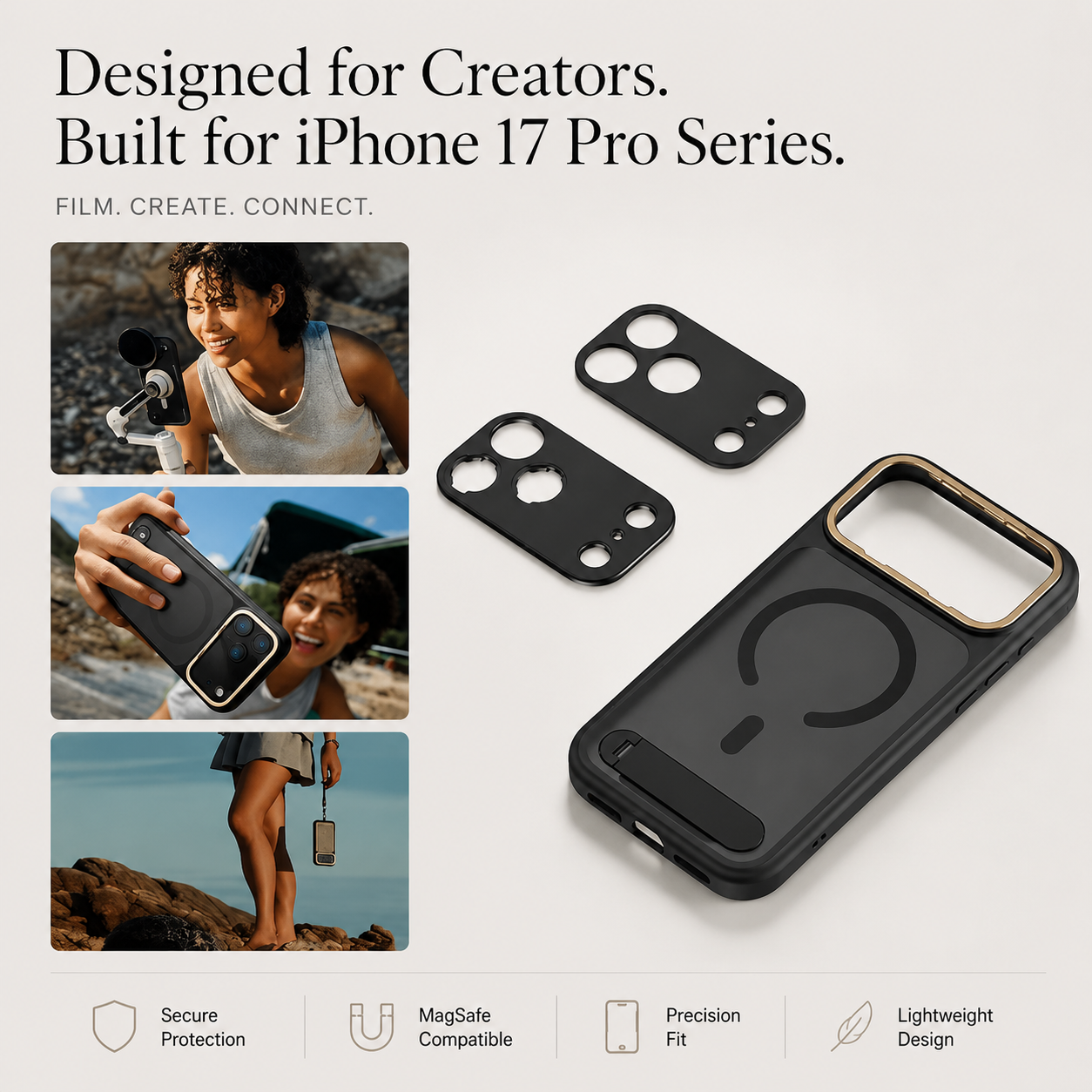 Premium iPhone Case Photography Cover MagSafe Compatible 67mm Filter Mount 17mm Lens Support Kickstand Shockproof Full Coverage Protective Design
