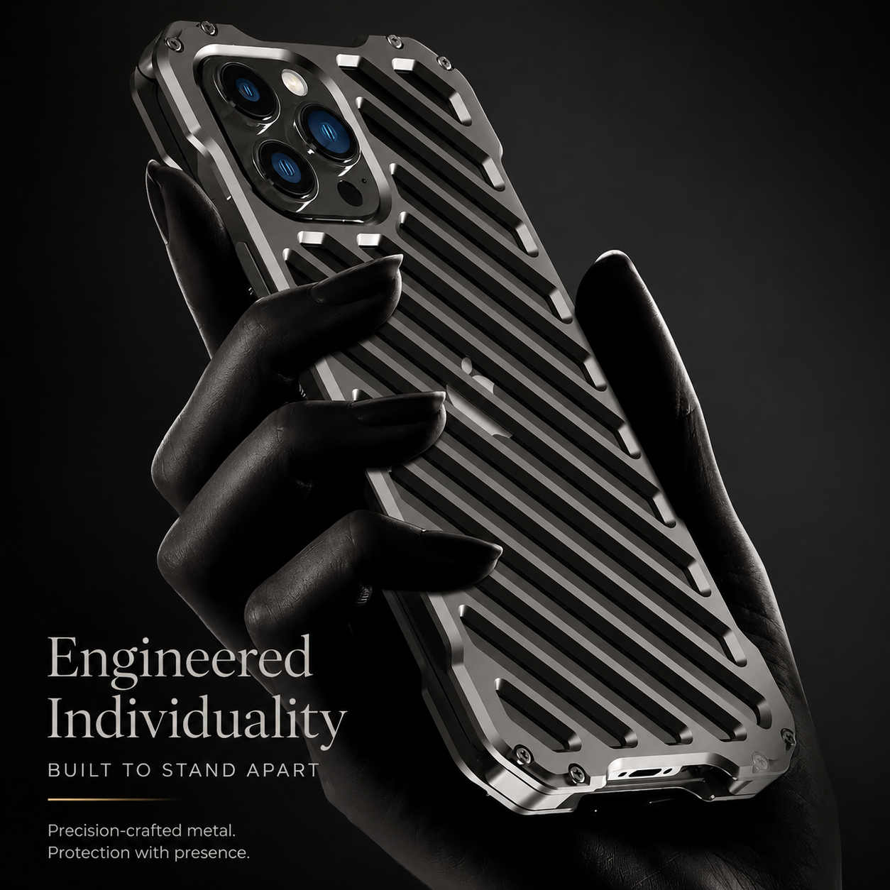 Premium iPhone Case Aluminum Armor Bumper Shockproof Transparent Hard Cover 3D Camera Lens Protection Rugged Metal Gear Anti Slip Full Coverage Design