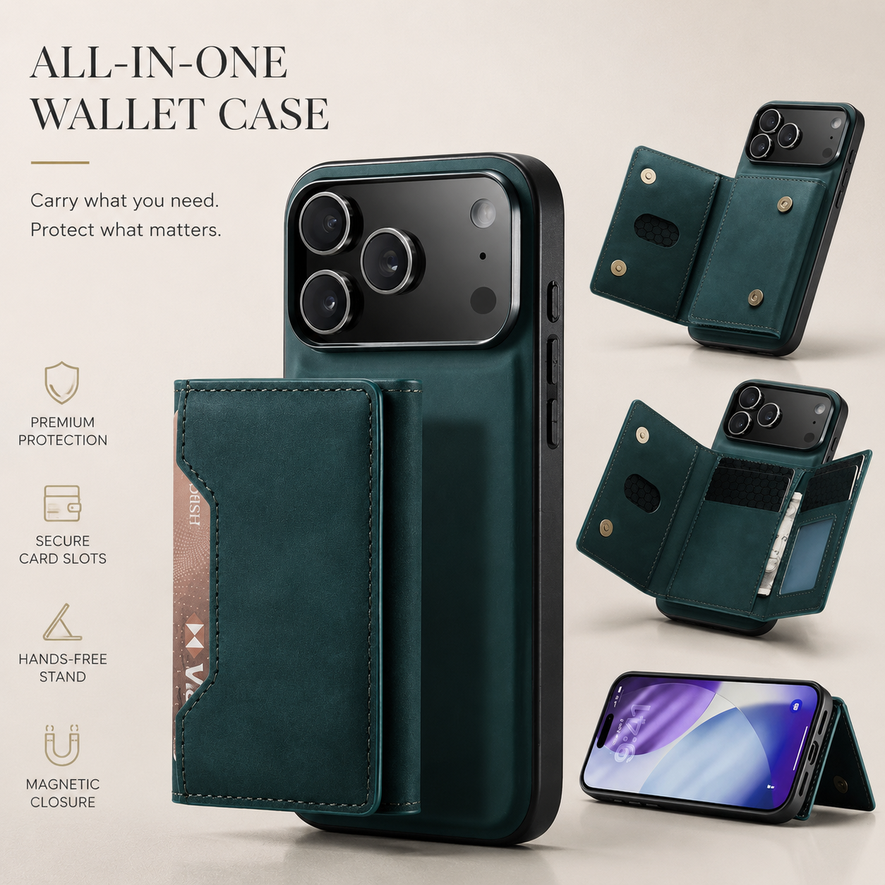 Premium iPhone Case Detachable Magnetic Wallet Cover Leather Card Holder Kickstand Shockproof Protective Cover Anti Scratch Full Body Slim